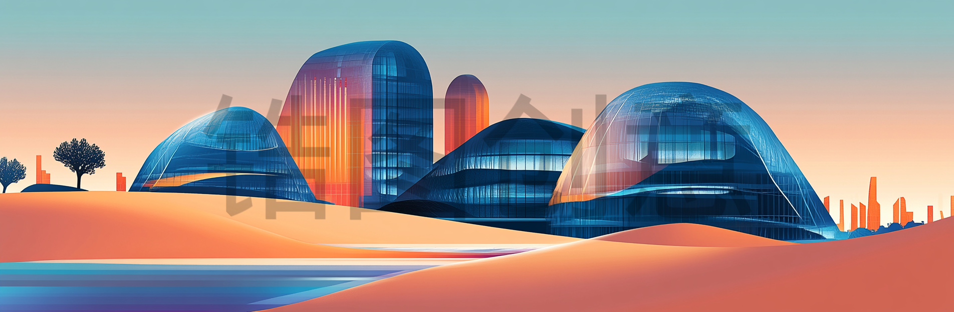 定设网-炫彩城市建筑风景插画背景