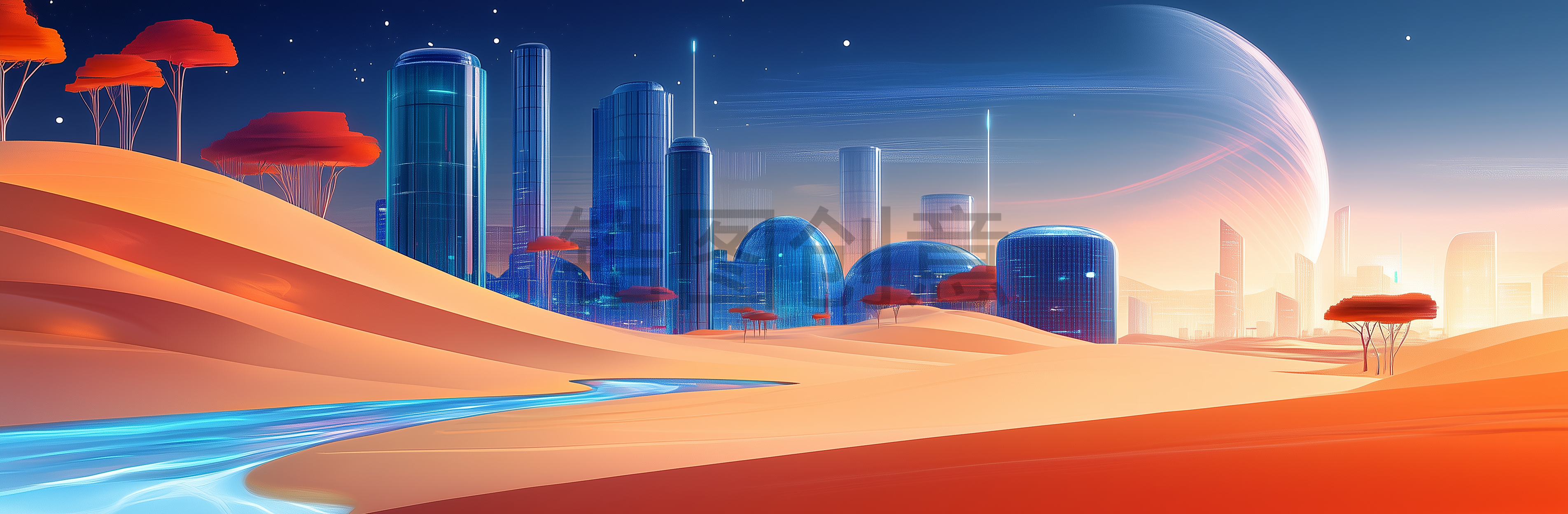 定设网-炫彩未来城市建筑风景插画背景