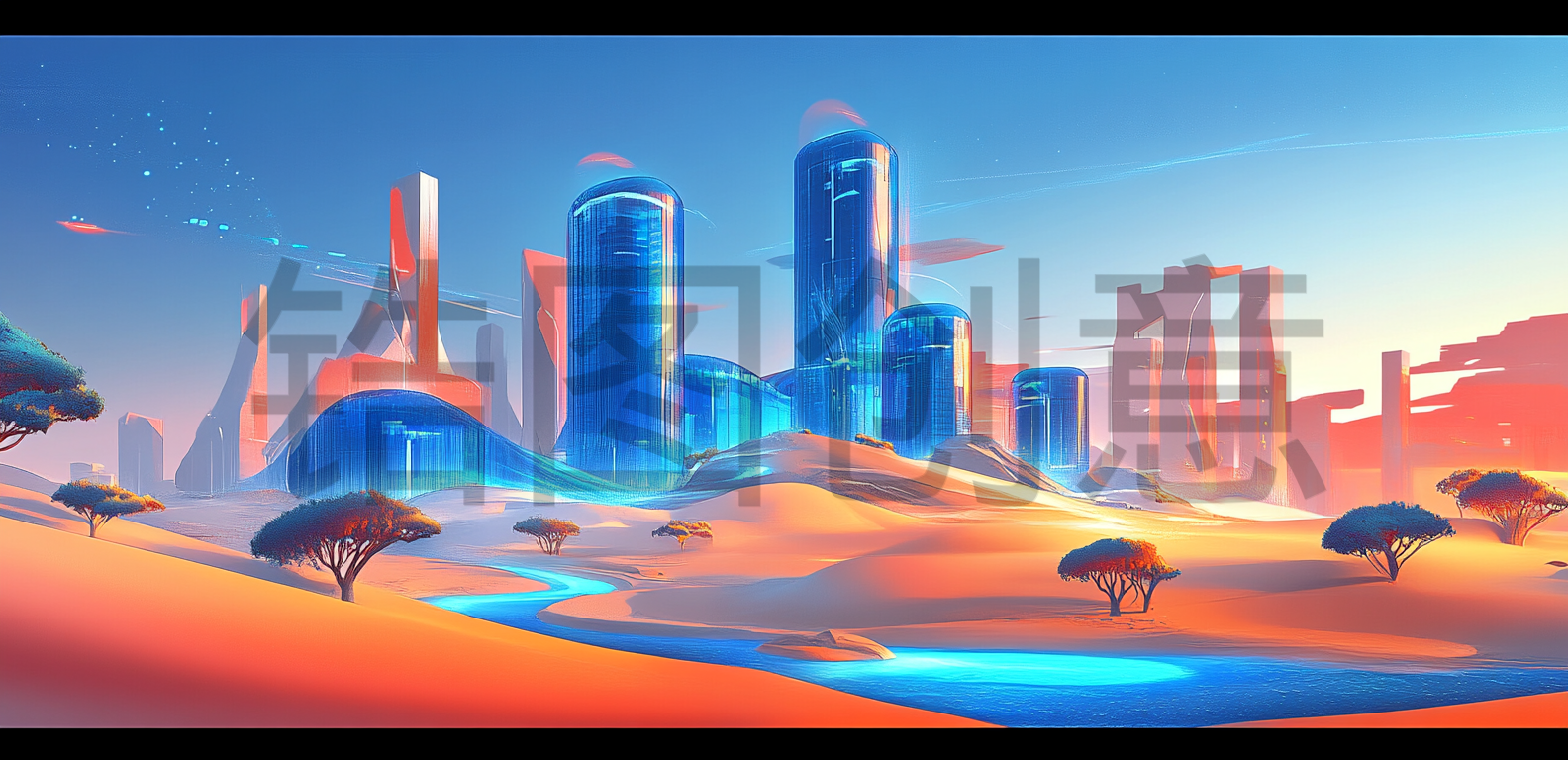 定设网-炫彩夜晚城市建筑风景插画背景