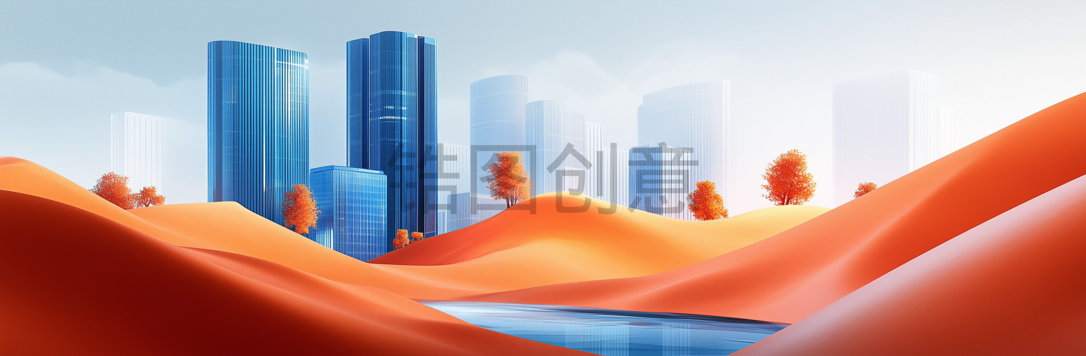 定设网-炫彩城市建筑风景插画背景