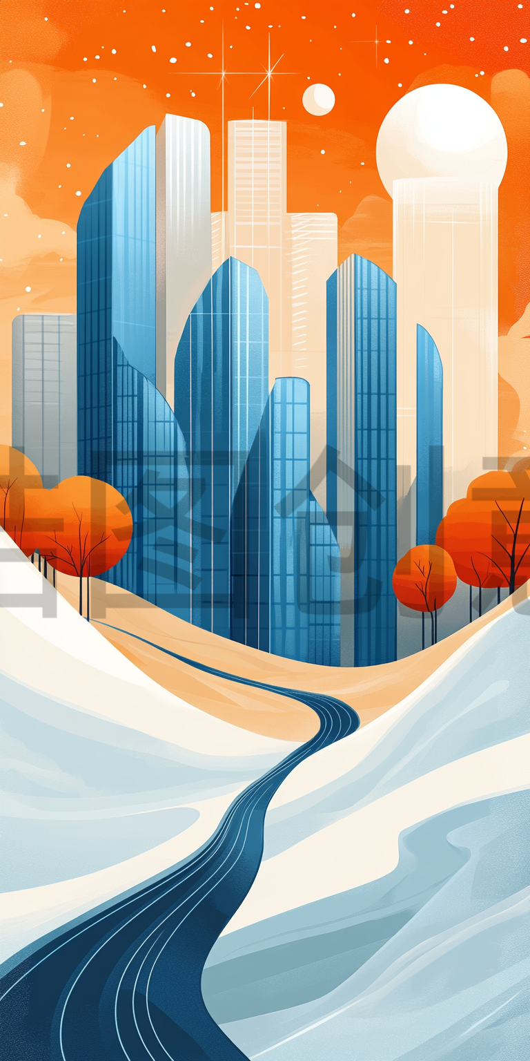 定设网-彩色城市建筑风景插画背景