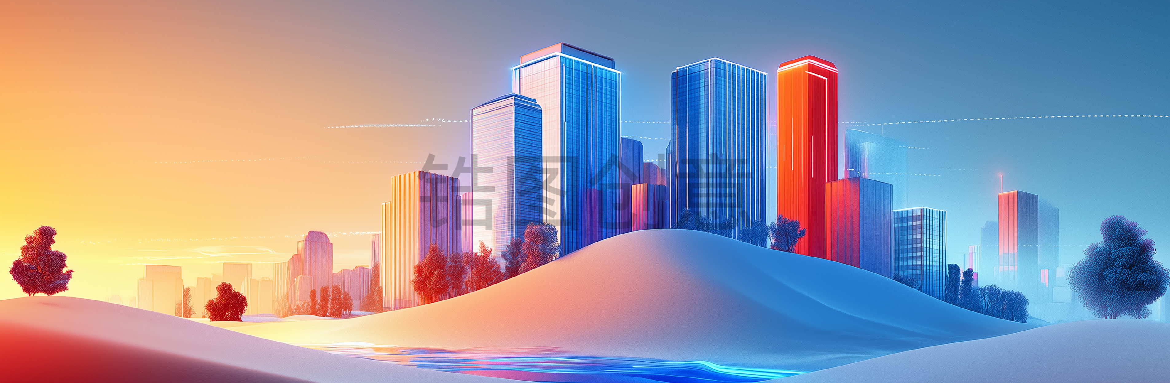 定设网-炫彩城市建筑风景插画背景