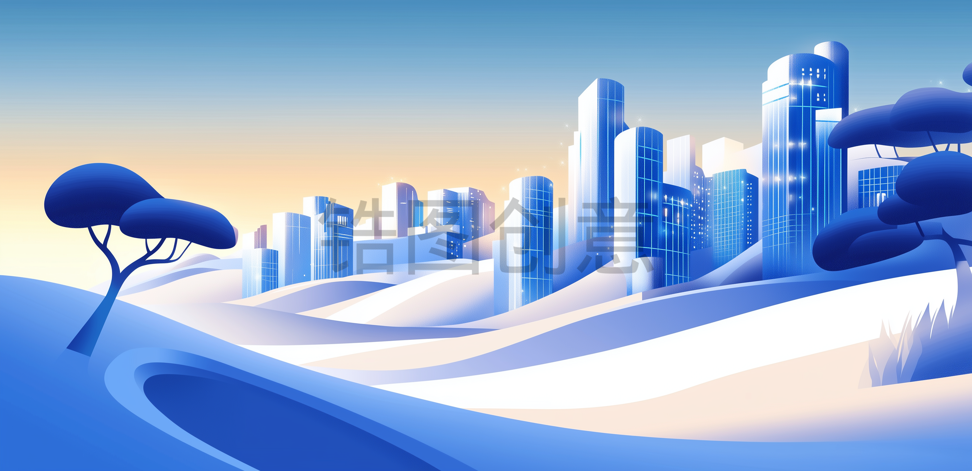定设网-城市建筑风景插画背景