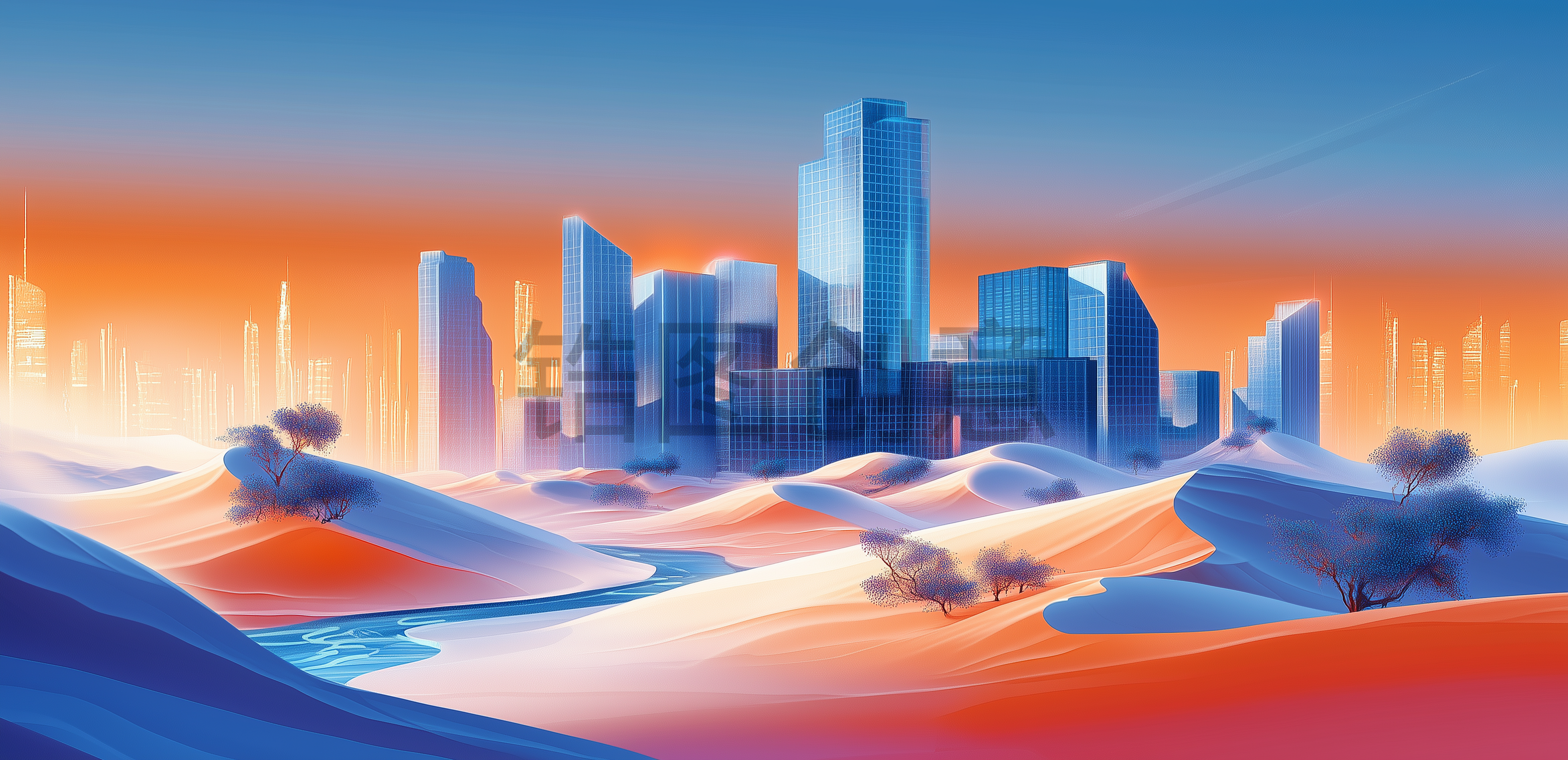 定设网-炫彩城市建筑风景插画背景
