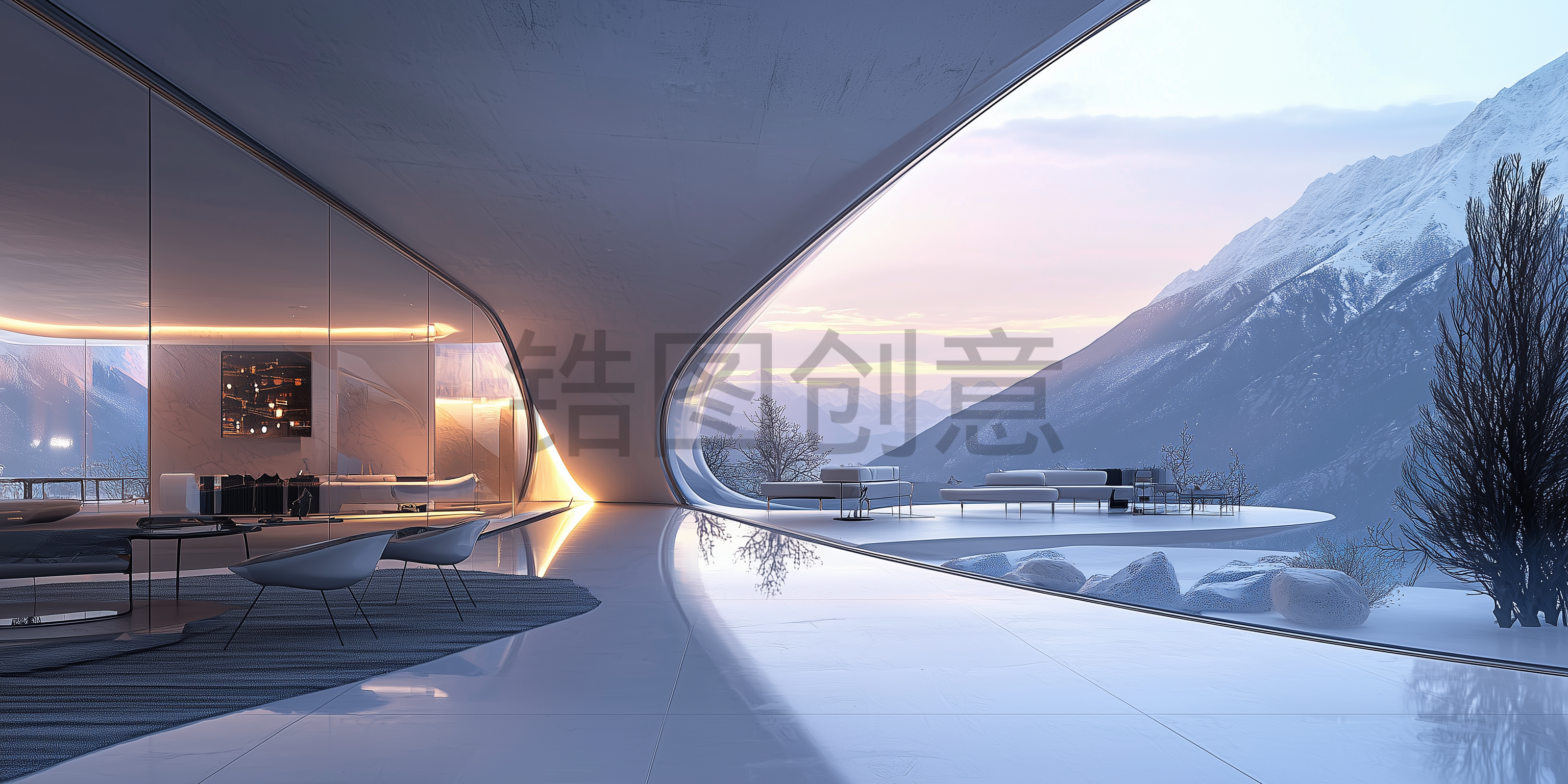 定设网-建筑系列蓝色大气建筑空间简约空间感渐变背景
