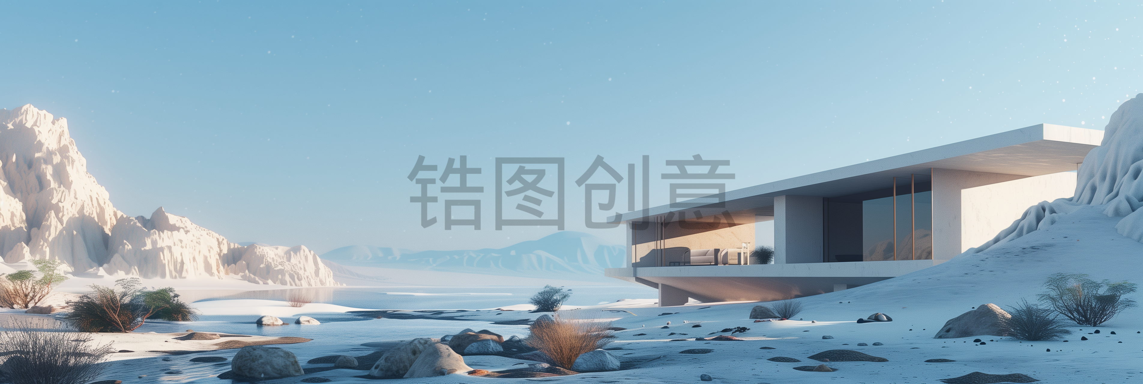 定设网-建筑系列蓝色大气建筑空间简约空间感渐变背景
