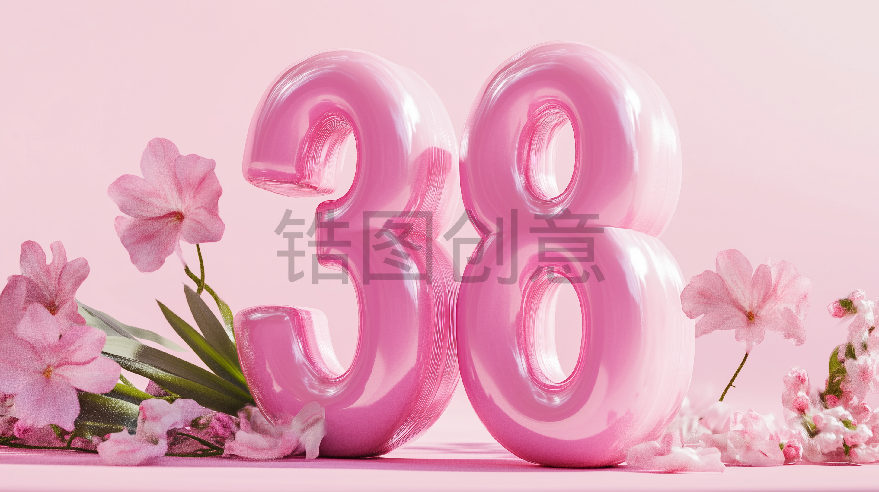 定设网-3D粉色数字38浪漫风格妇女节女神节柔和色调电商产品搭建场景背景