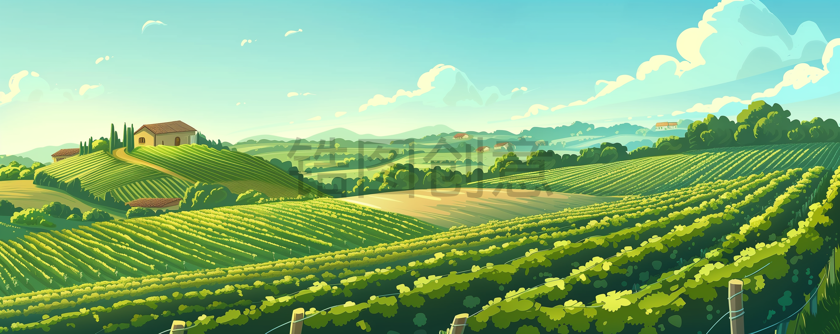 定设网-梯田风景插画乡村振兴背景素材