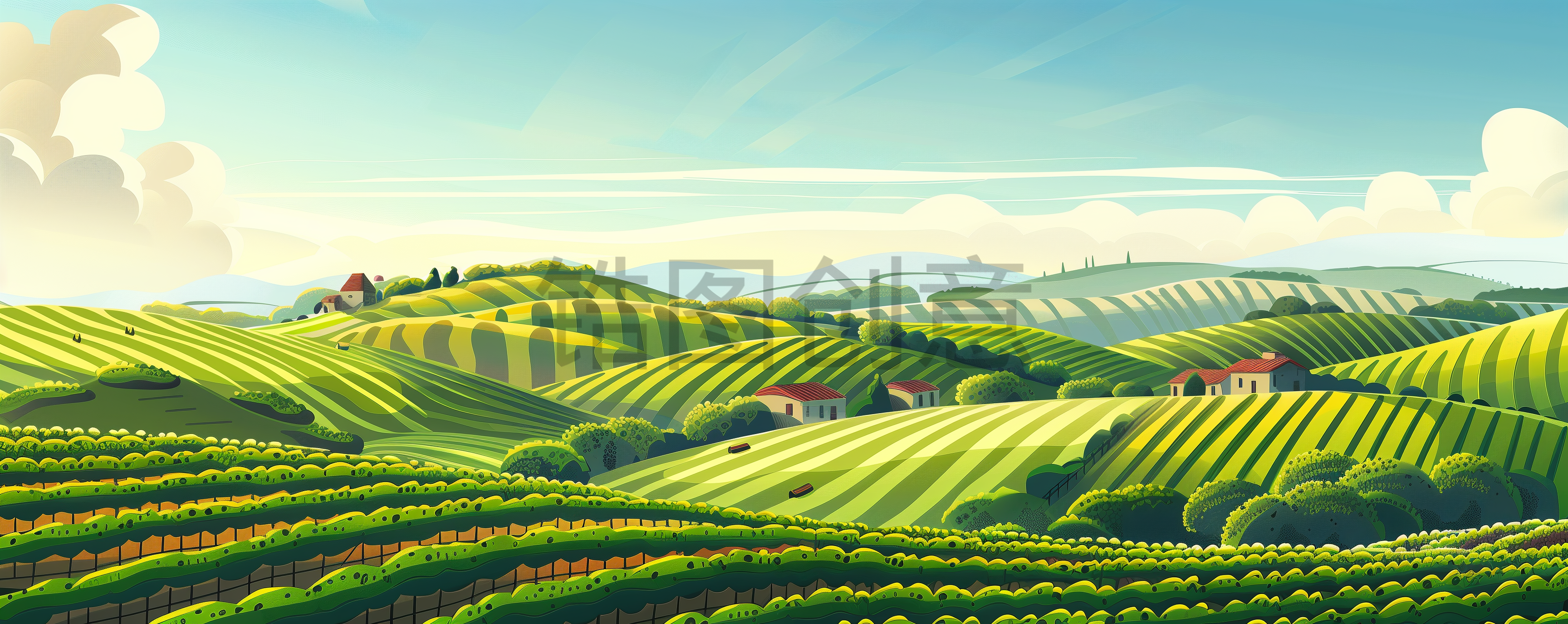 定设网-梯田风景插画背景素材