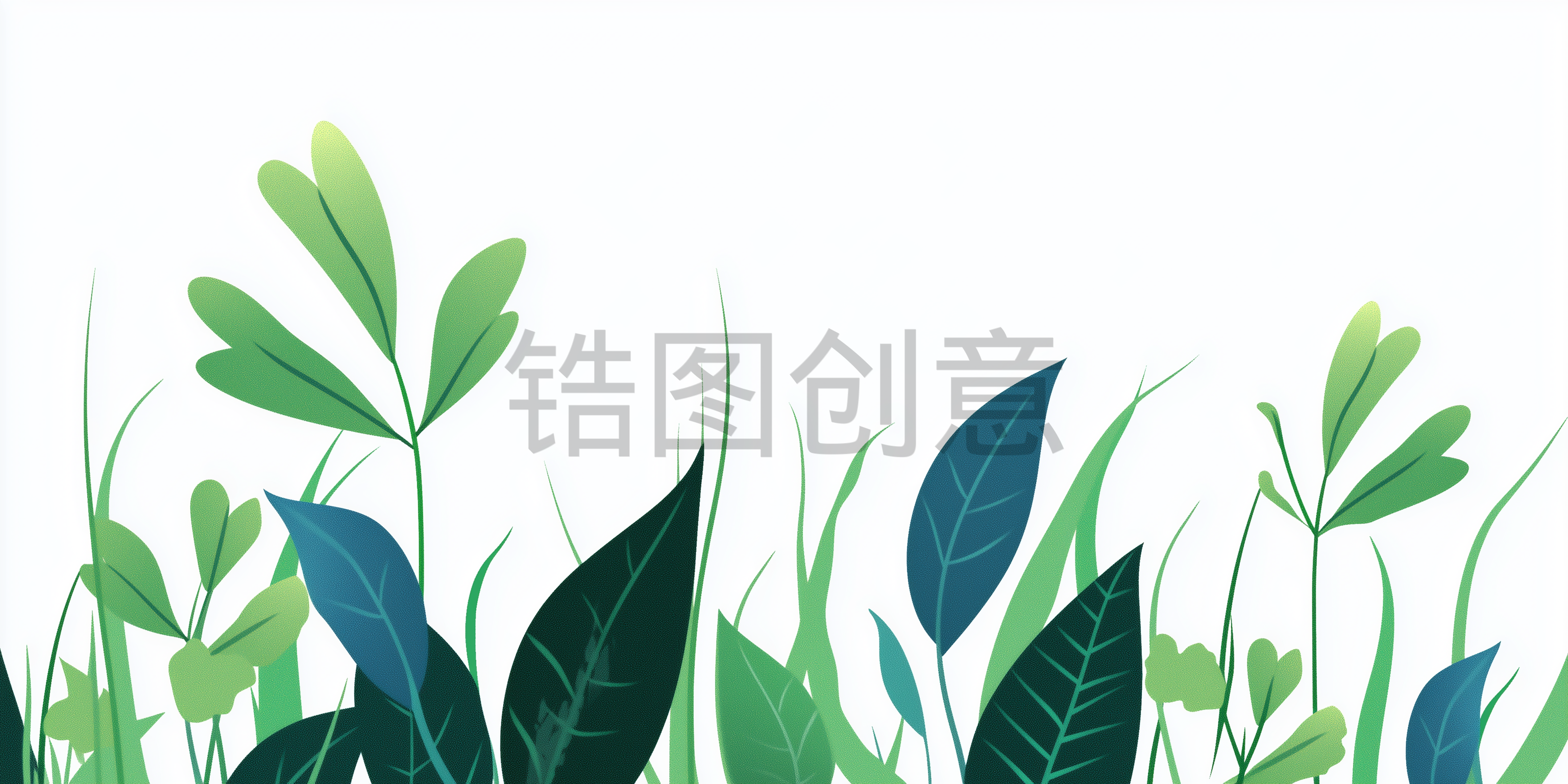 定设网-清新自然叶子绿叶嫩芽热带植物树叶绿叶扁平插画素材