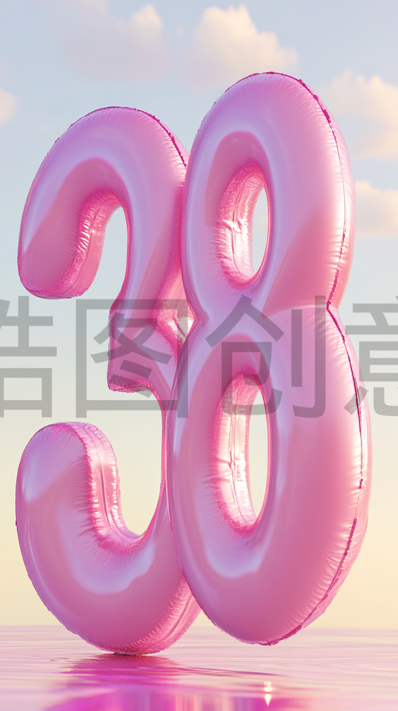 定设网-3D粉色数字38浪漫风格柔和色调背景
