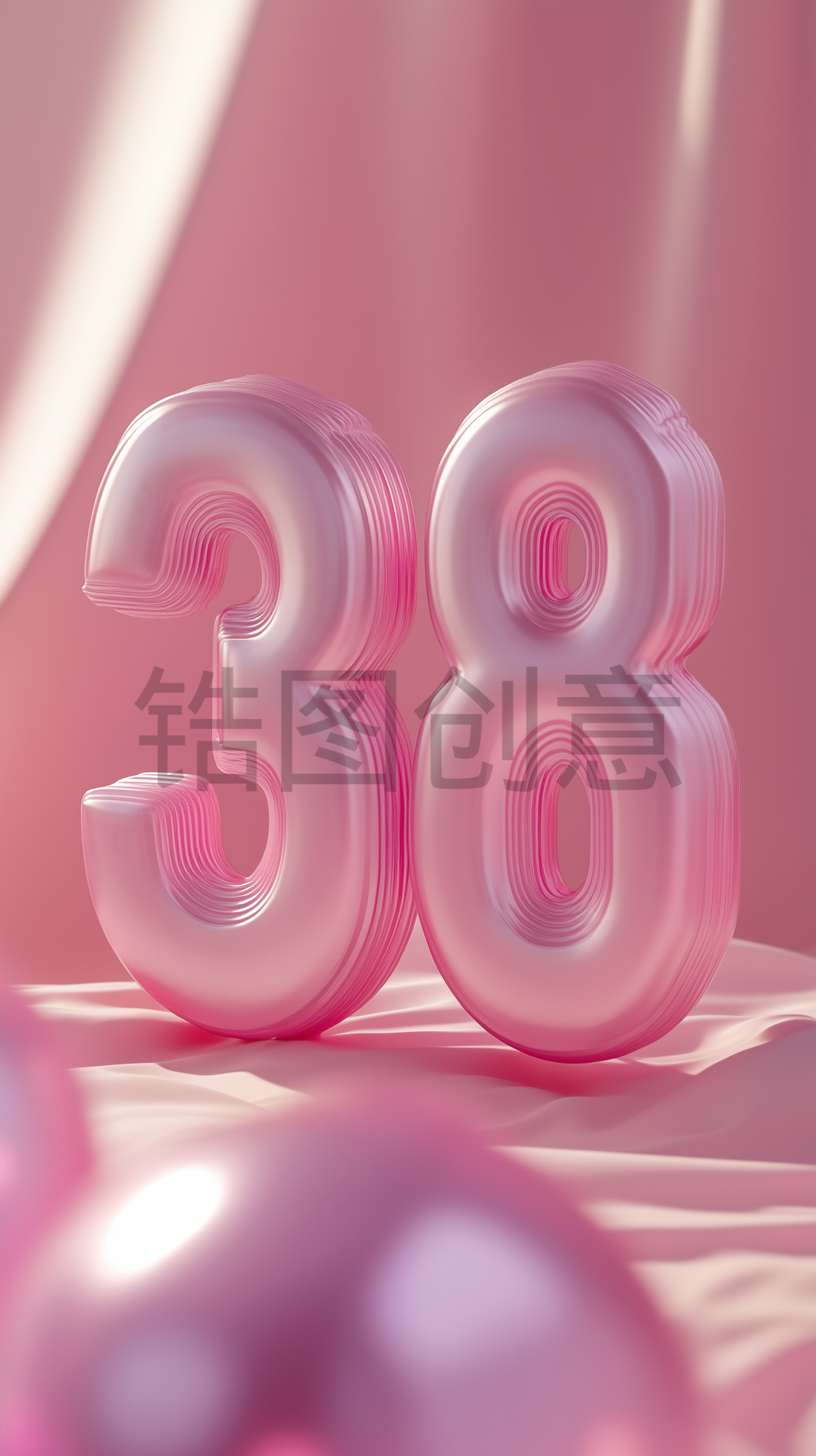 定设网-3D粉色数字38浪漫风格妇女节女神节柔和色调背景