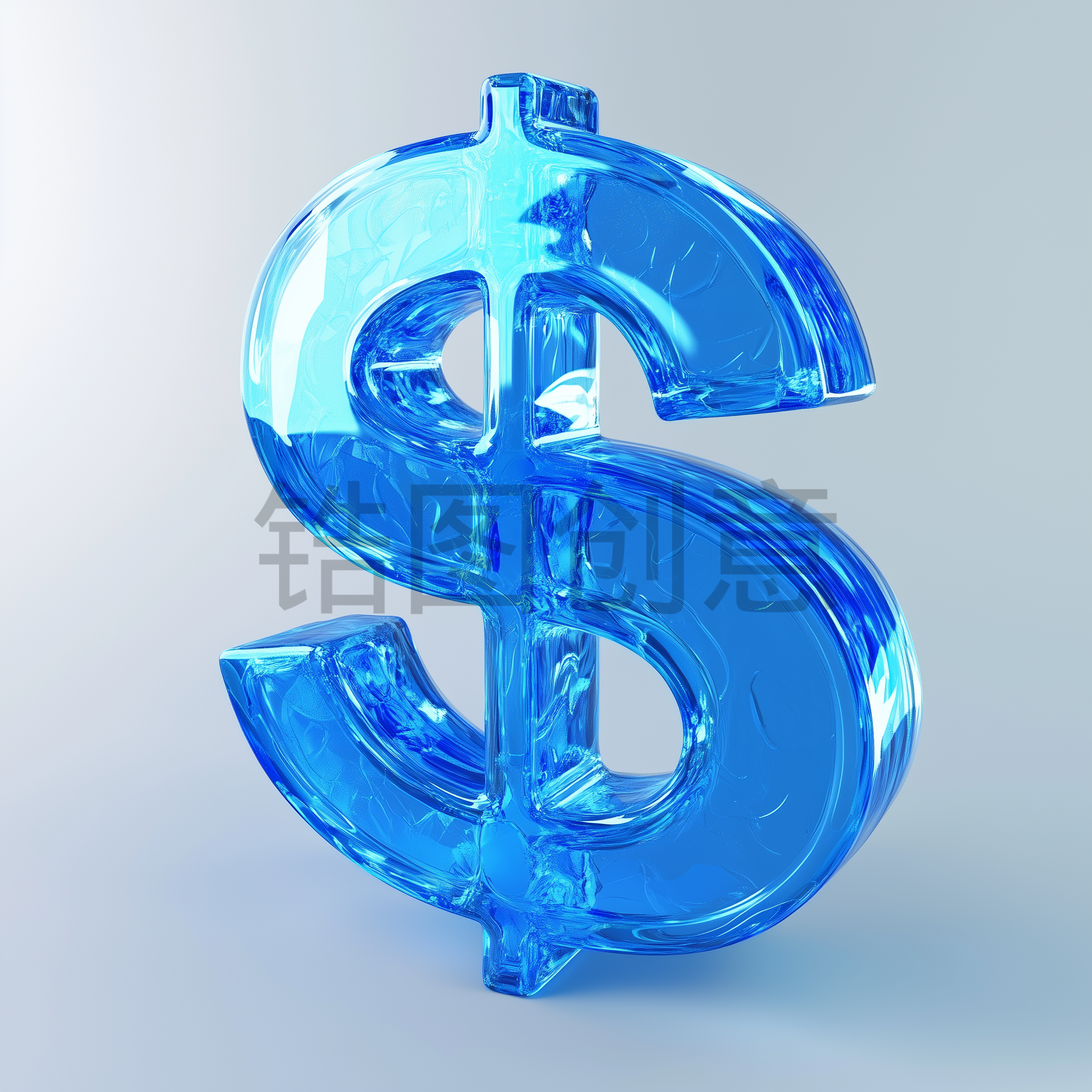 定设网-数字艺术3d立体水晶透明质感蓝色金币钱币钱元素