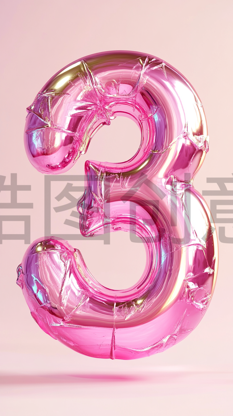 定设网-3D粉色数字3浪漫风格柔和色调背景