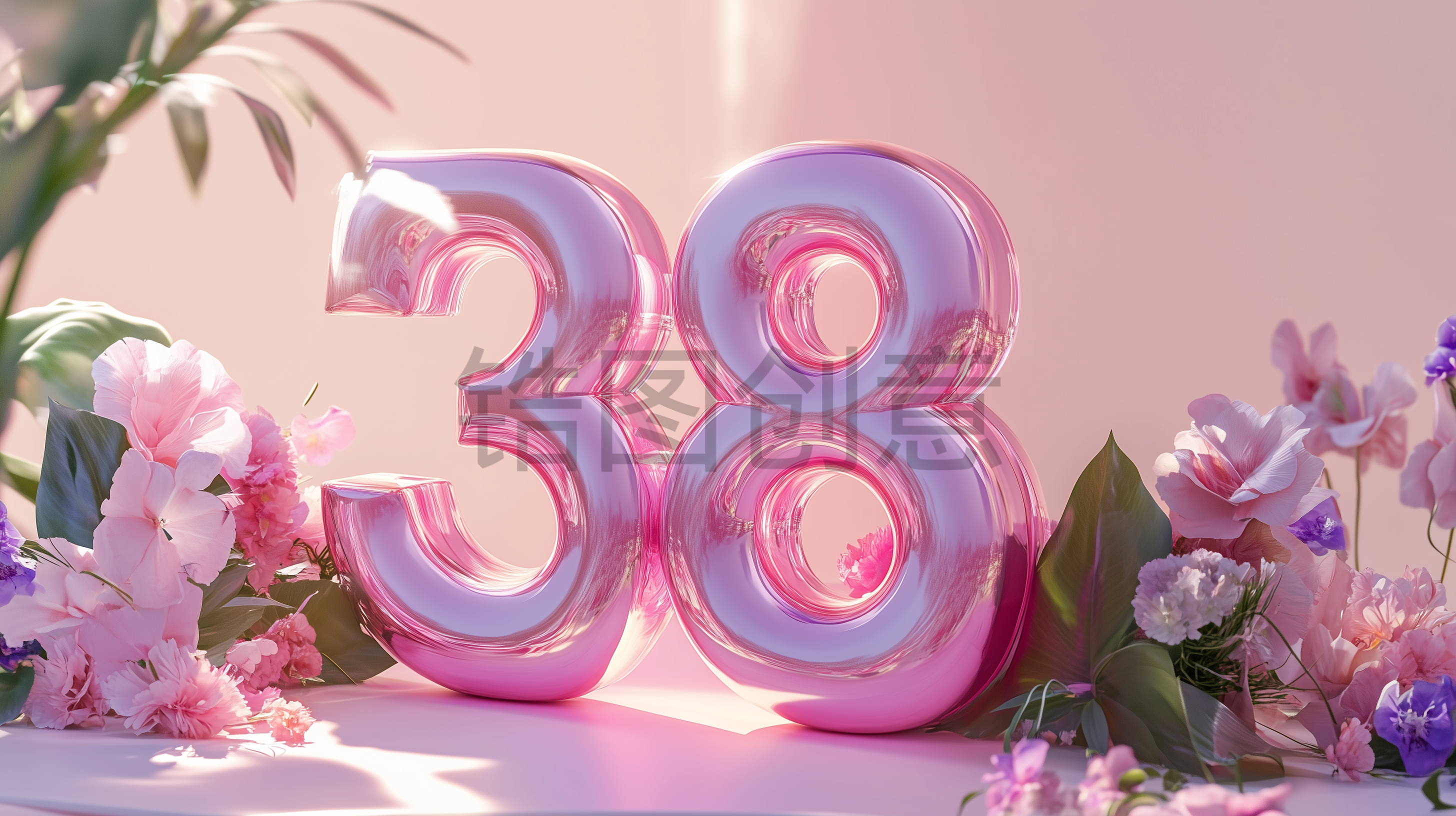 定设网-3D粉色数字38浪漫风格妇女节女神节柔和色调背景