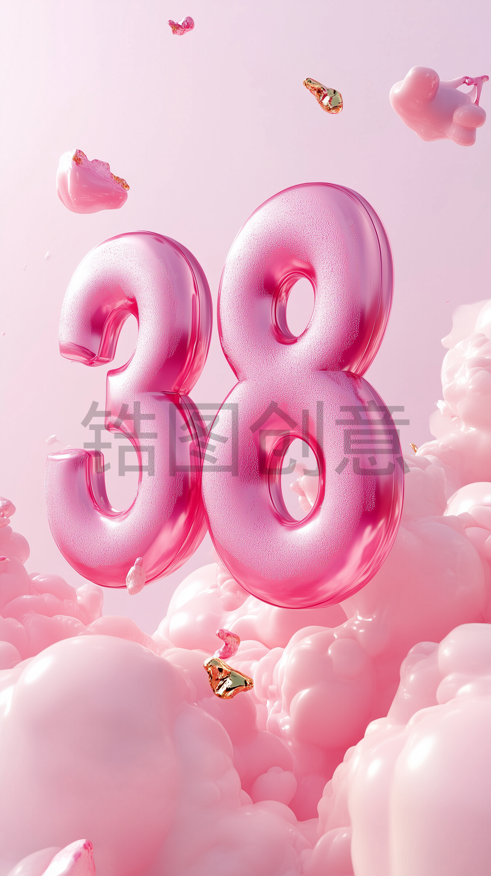 定设网-3D粉色数字38浪漫风格妇女节女神节柔和色调电商产品搭建场景背景