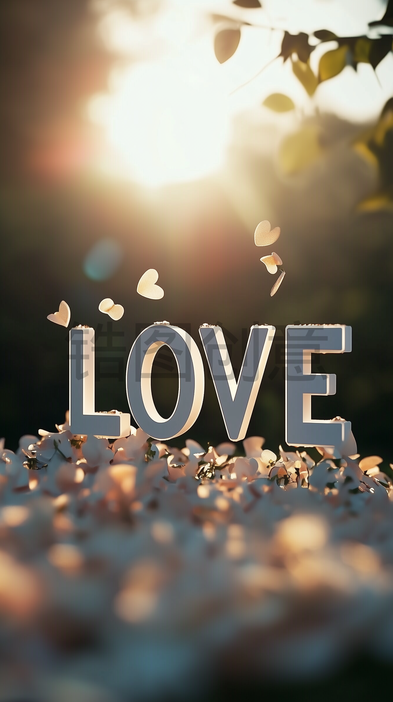 定设网-3D数字LOVE浪漫风格情人节柔和色调背景