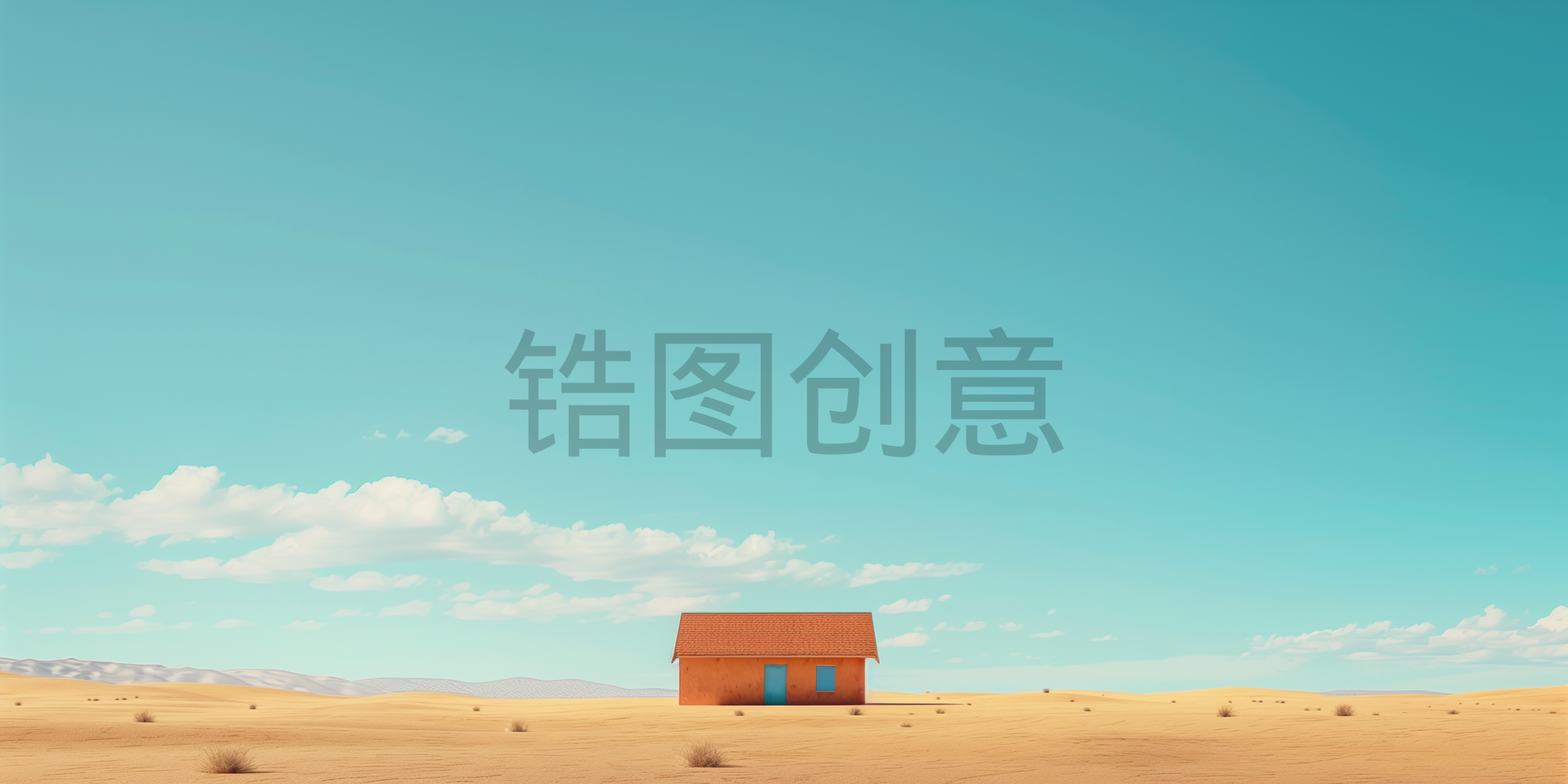 定设网-数字艺术3d渲染自然风光蓝天沙漠沙丘中的房子元素素材