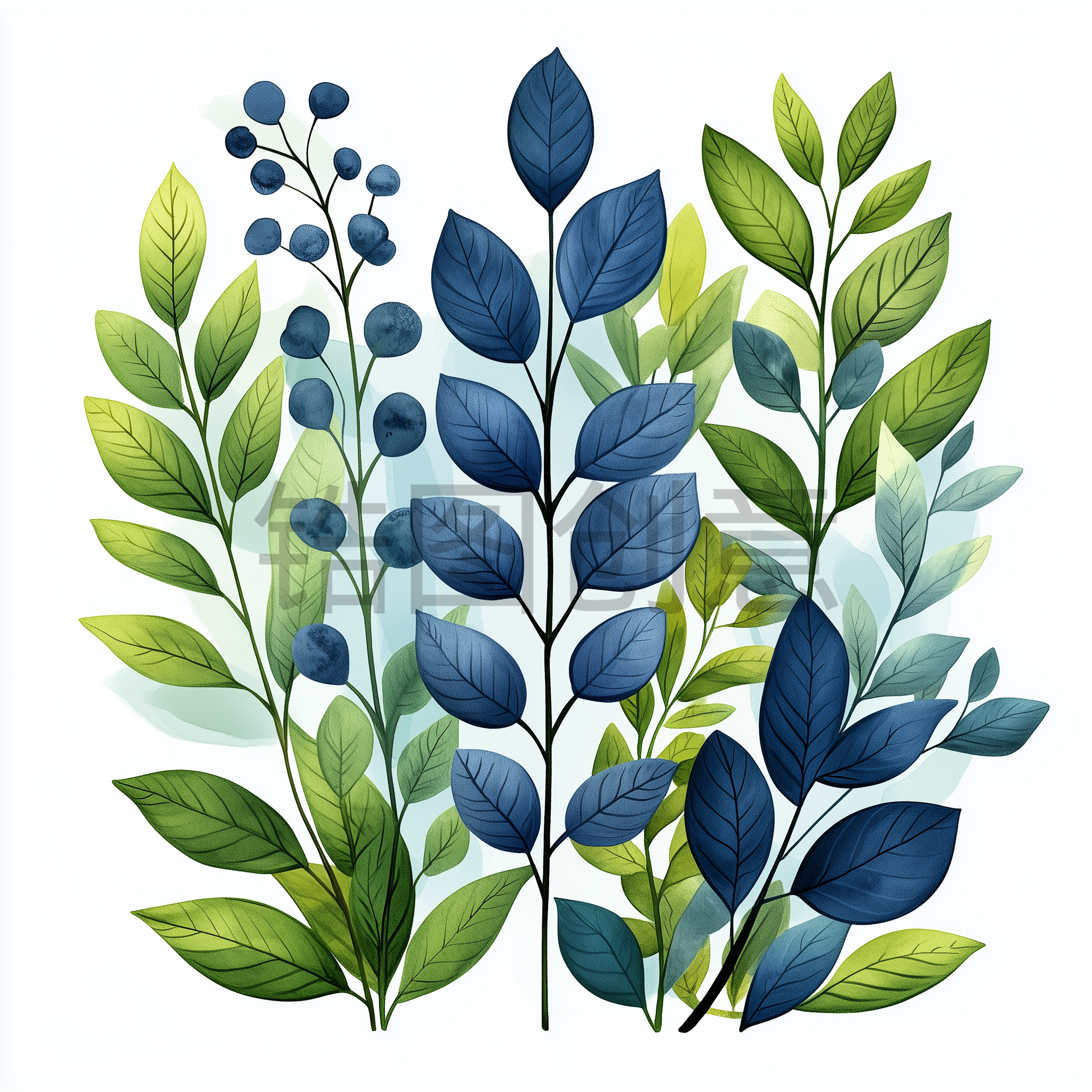 定设网-清新自然叶子绿叶嫩芽热带植物树叶绿叶扁平插画素材
