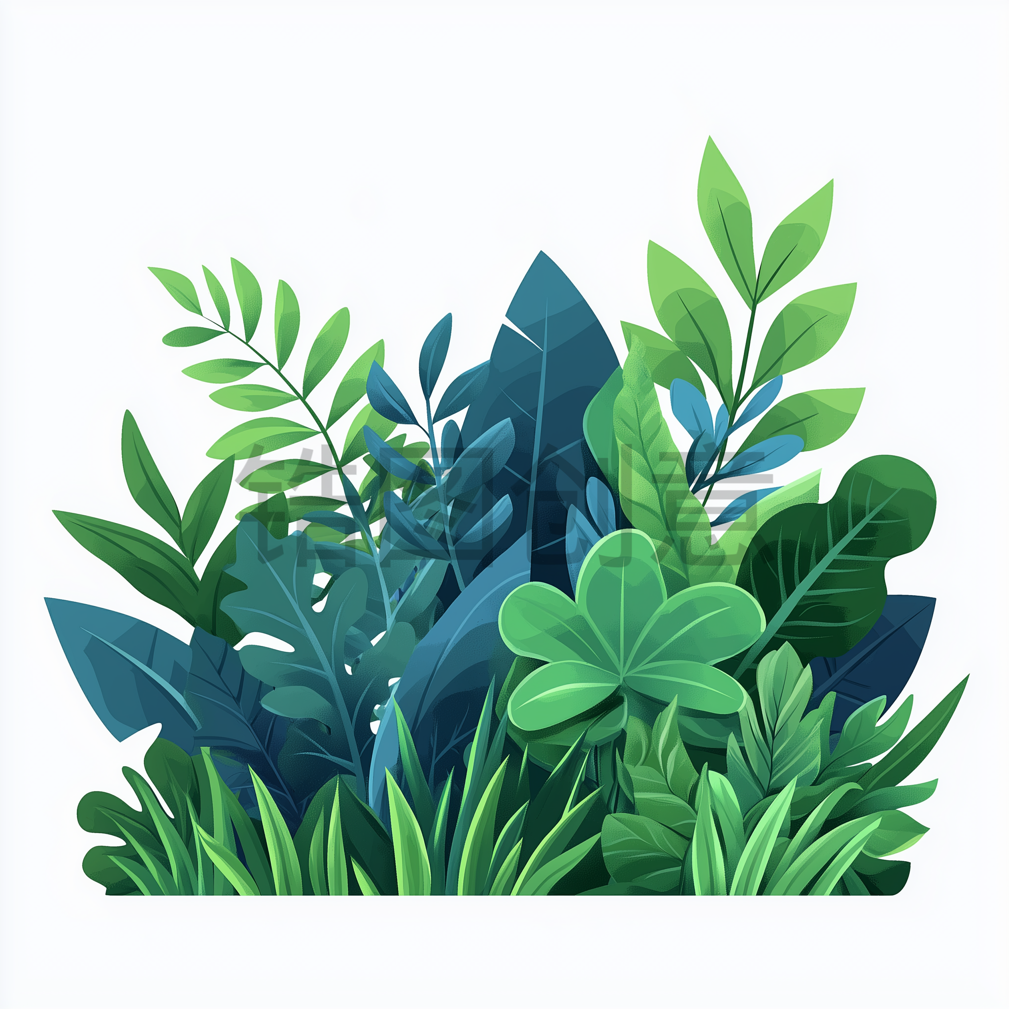 定设网-清新自然叶子绿叶嫩芽热带植物树叶绿叶扁平插画素材