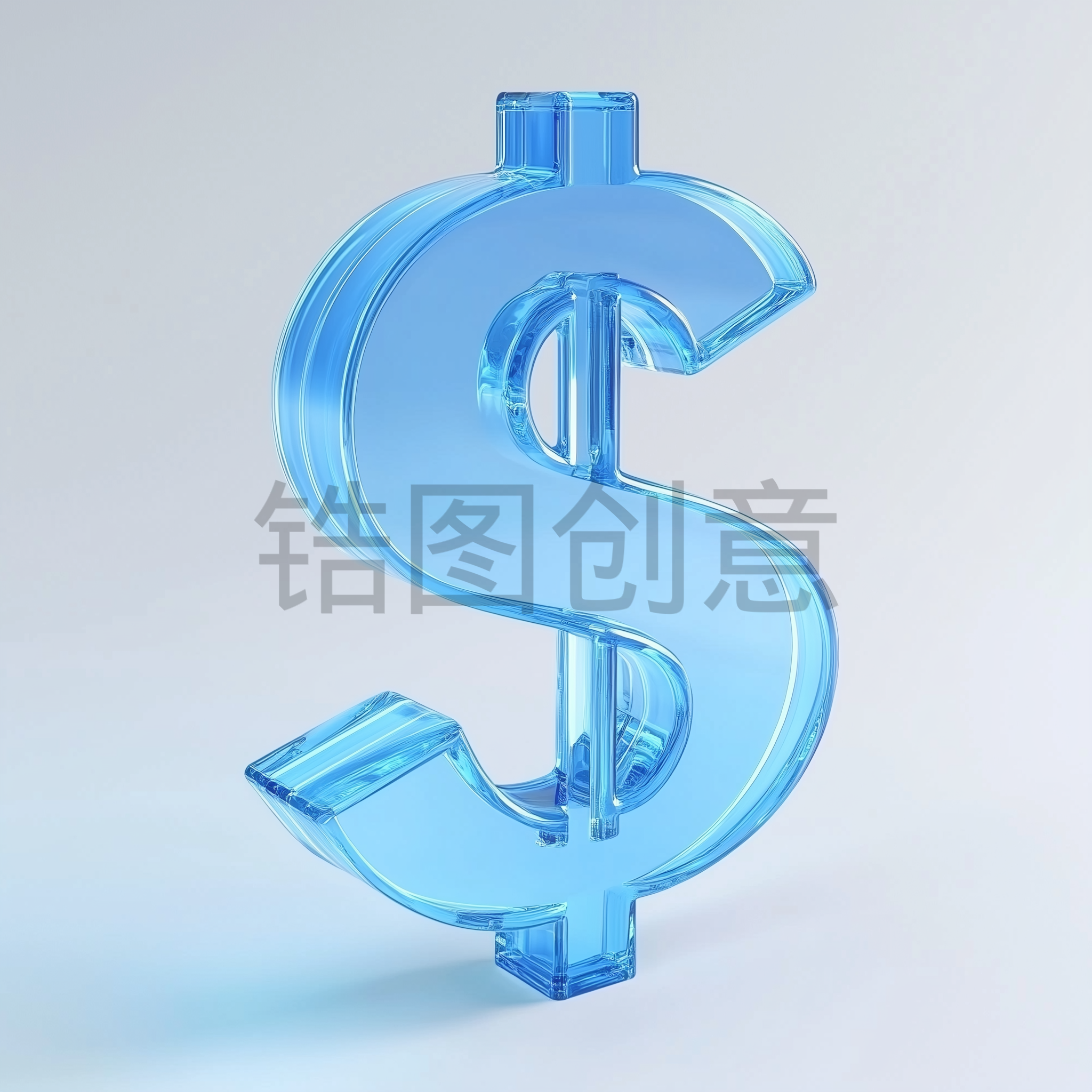 定设网-数字艺术3d立体水晶透明质感蓝色金币钱币钱元素