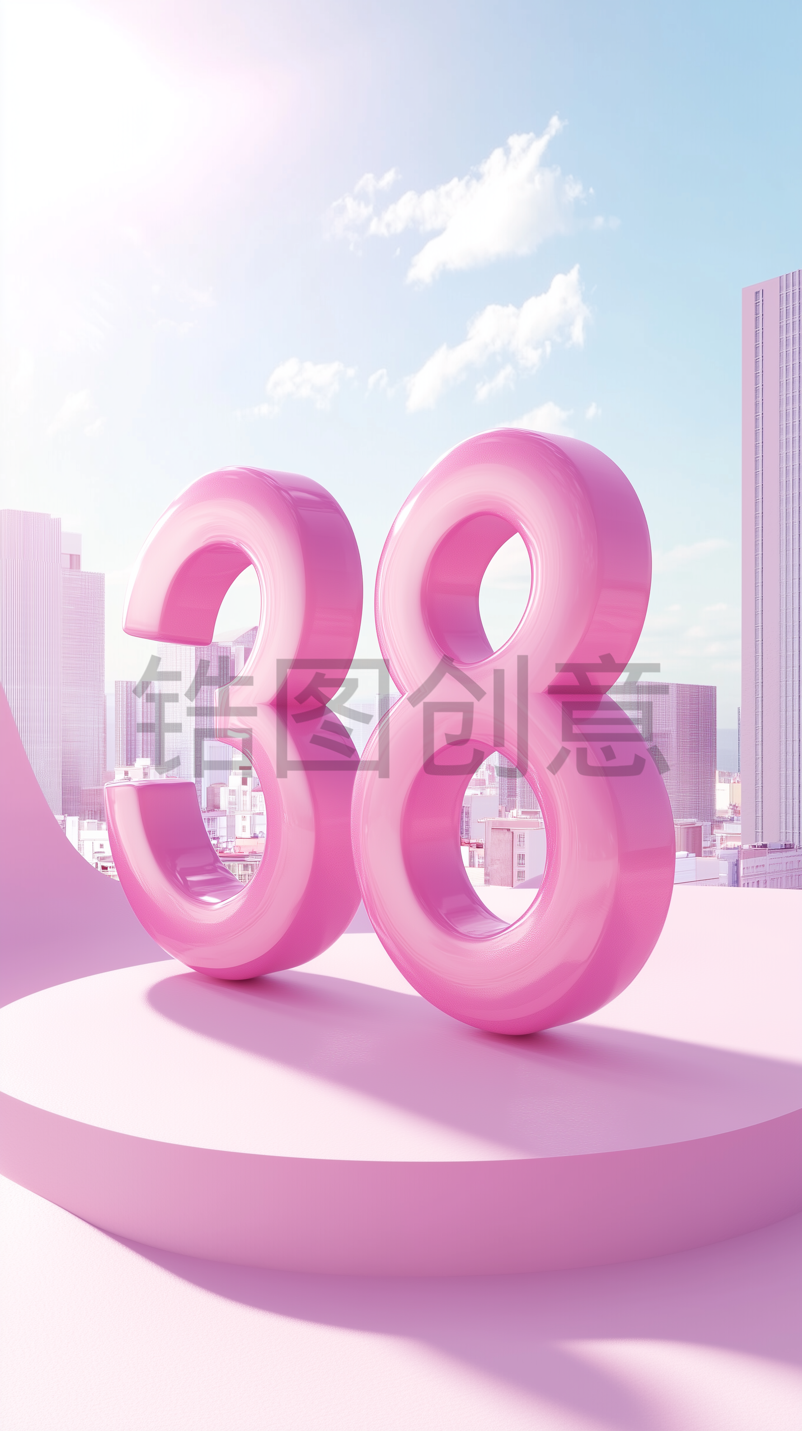 定设网-3D粉色数字38浪漫风格妇女节女神节柔和色调电商产品搭建场景背景