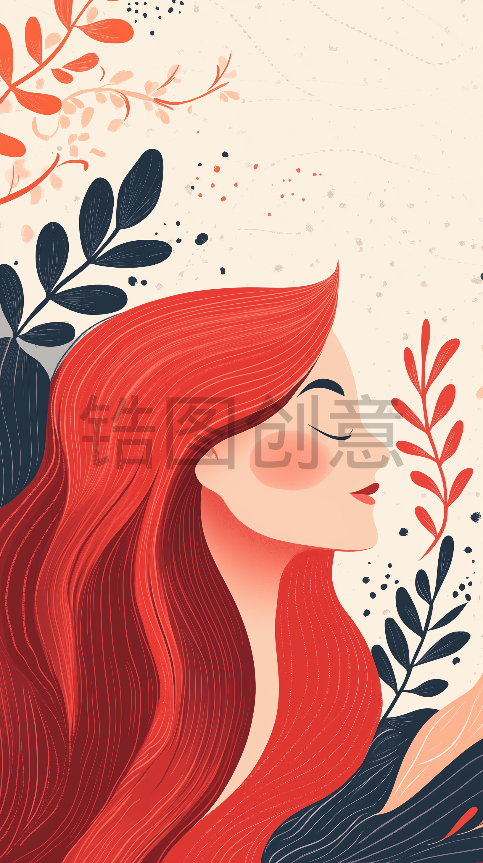 定设网-时尚女人与花38妇女节女神节插画背景