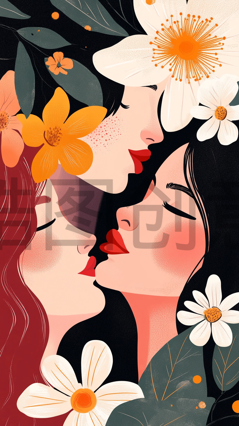 定设网-时尚女人与花38妇女节女神节插画背景