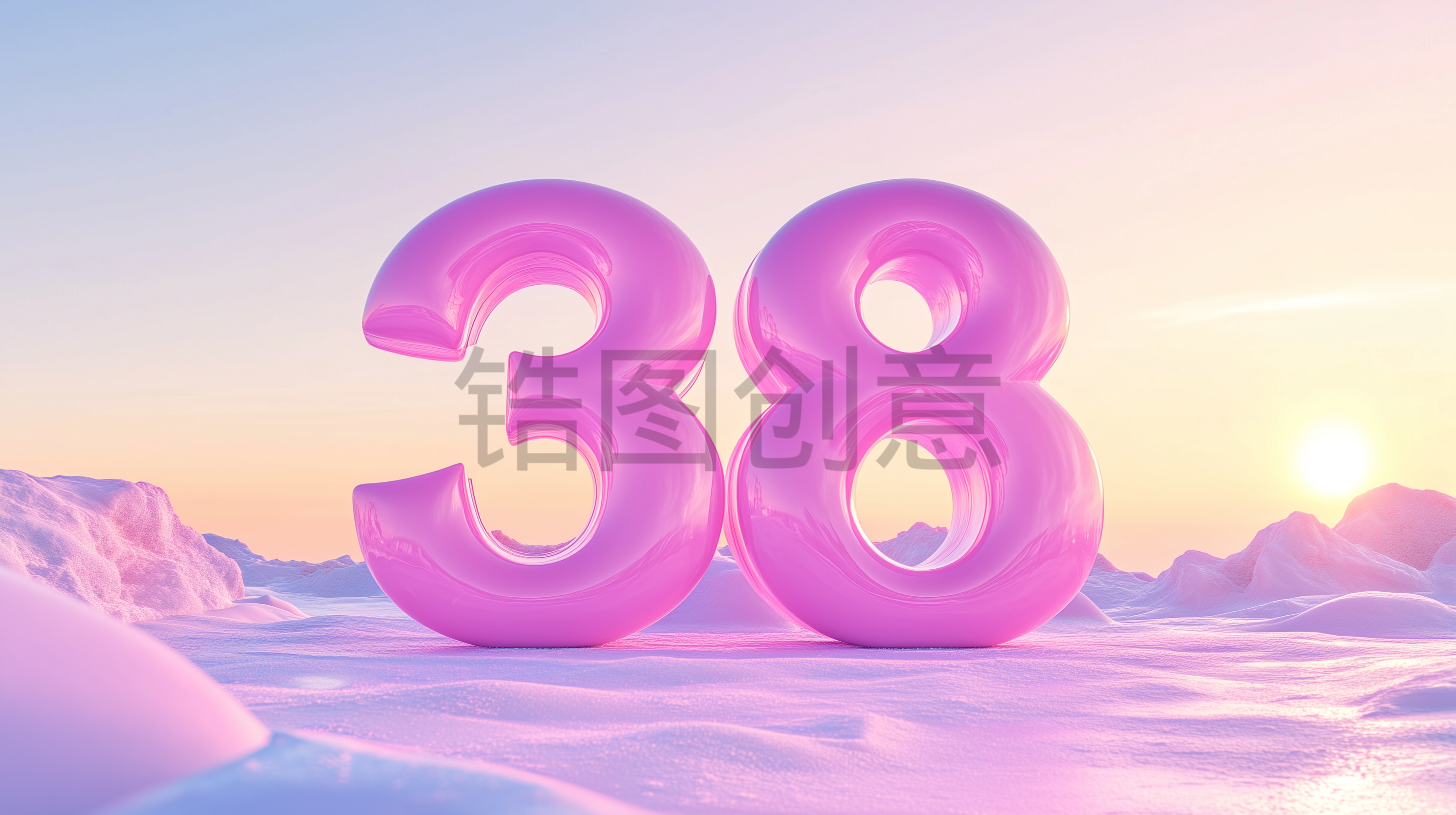 定设网-3D粉色数字38浪漫风格妇女节女神节柔和色调电商产品搭建场景背景