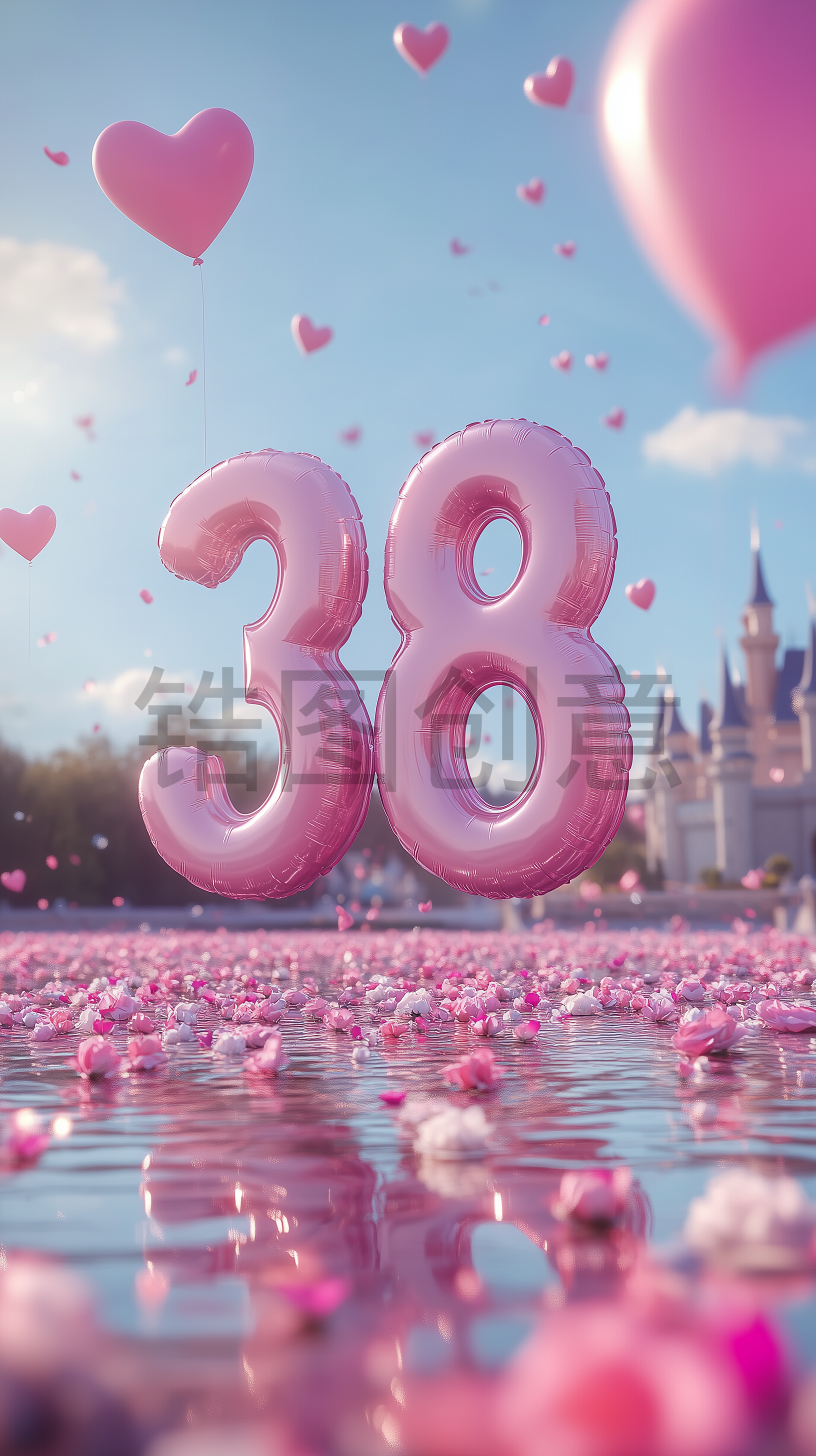 定设网-3D粉色数字38浪漫风格妇女节女神节柔和色调电商产品搭建场景背景
