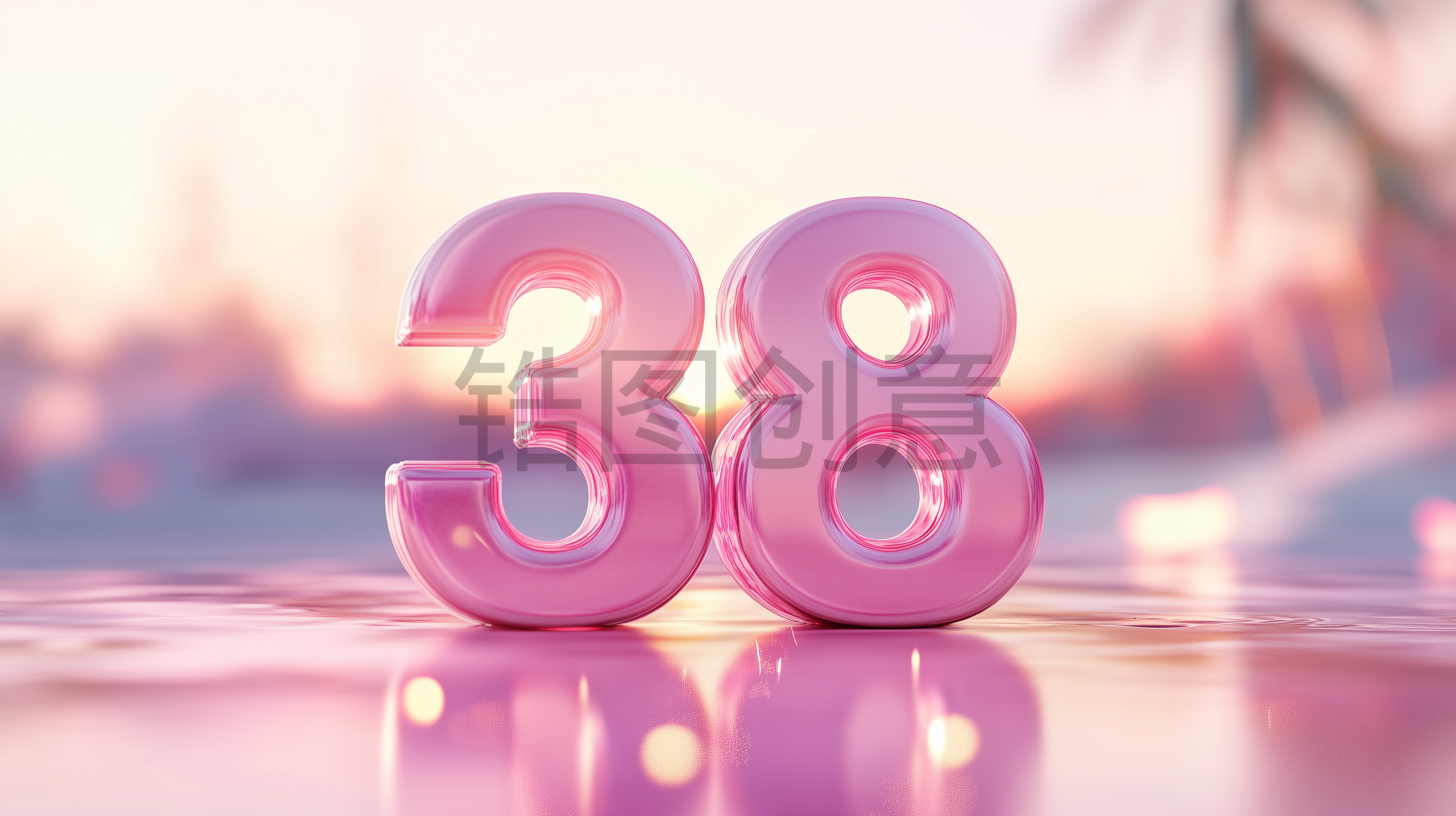定设网-3D粉色数字38浪漫风格妇女节女神节柔和色调电商产品搭建场景背景