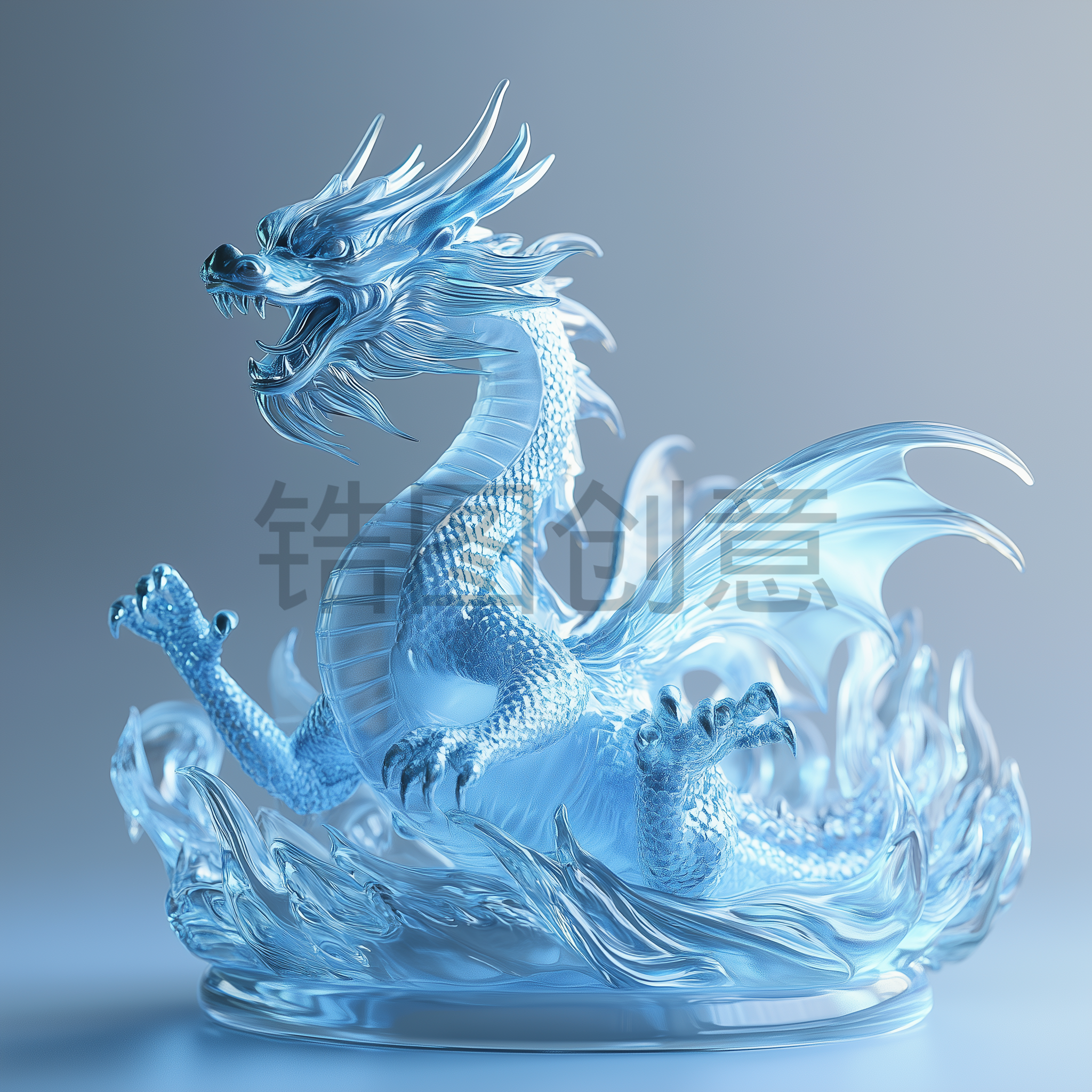 定设网-数字艺术3d立体水晶透明蓝色质感龙元素