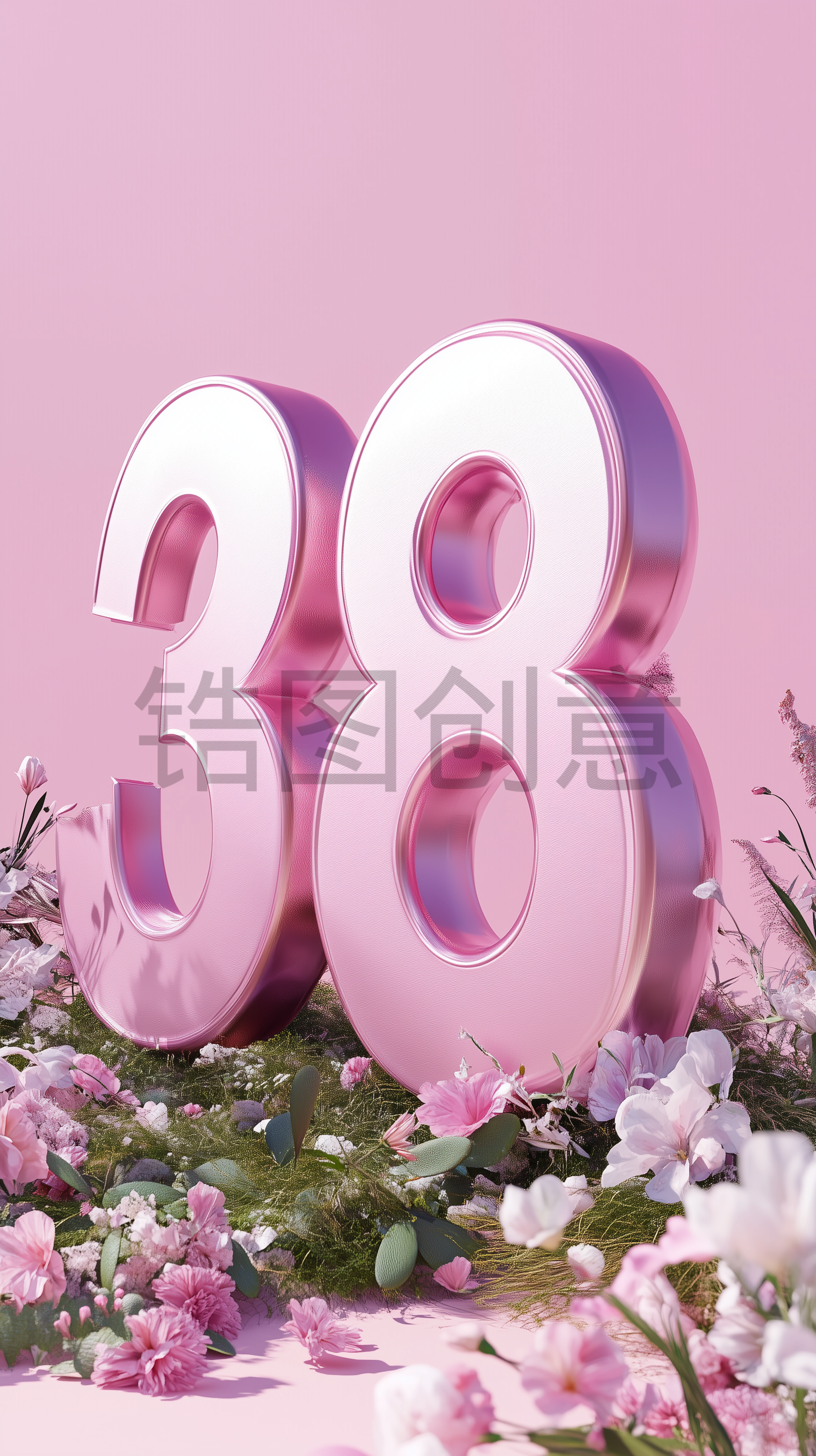 定设网-3D粉色数字38浪漫风格妇女节女神节柔和色调电商产品搭建场景背景