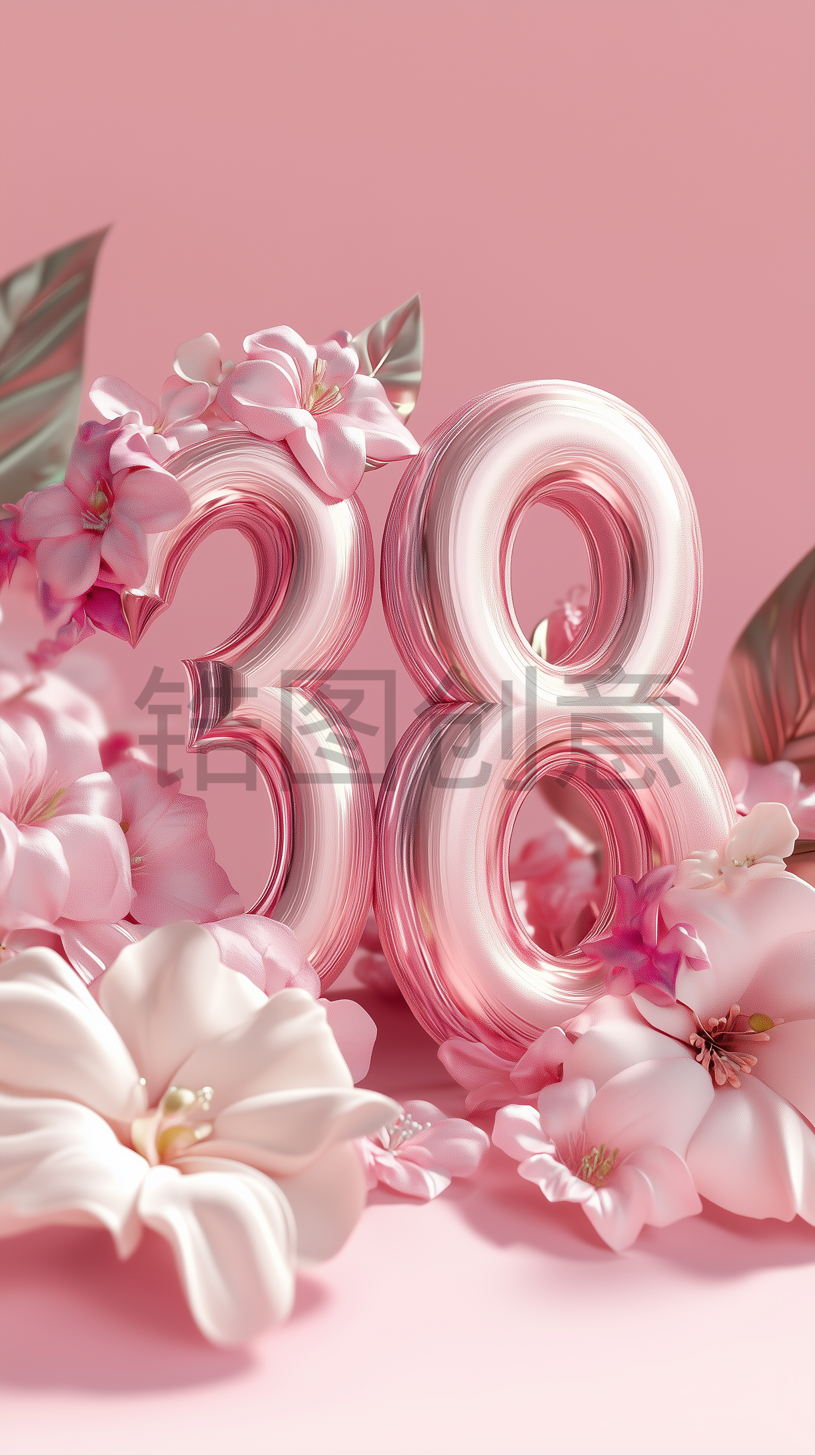 定设网-3D粉色数字38浪漫风格妇女节女神节柔和色调电商产品搭建场景背景