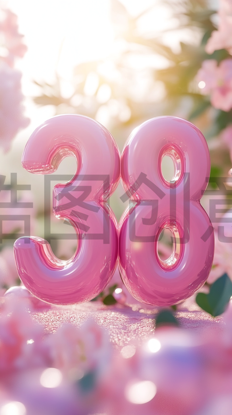定设网-3D粉色数字38浪漫风格妇女节女神节柔和色调电商产品搭建场景背景