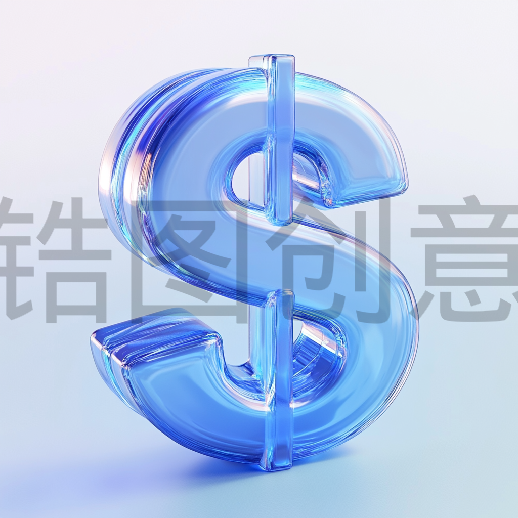 定设网-数字艺术3d立体水晶透明质感蓝色金币钱币钱元素