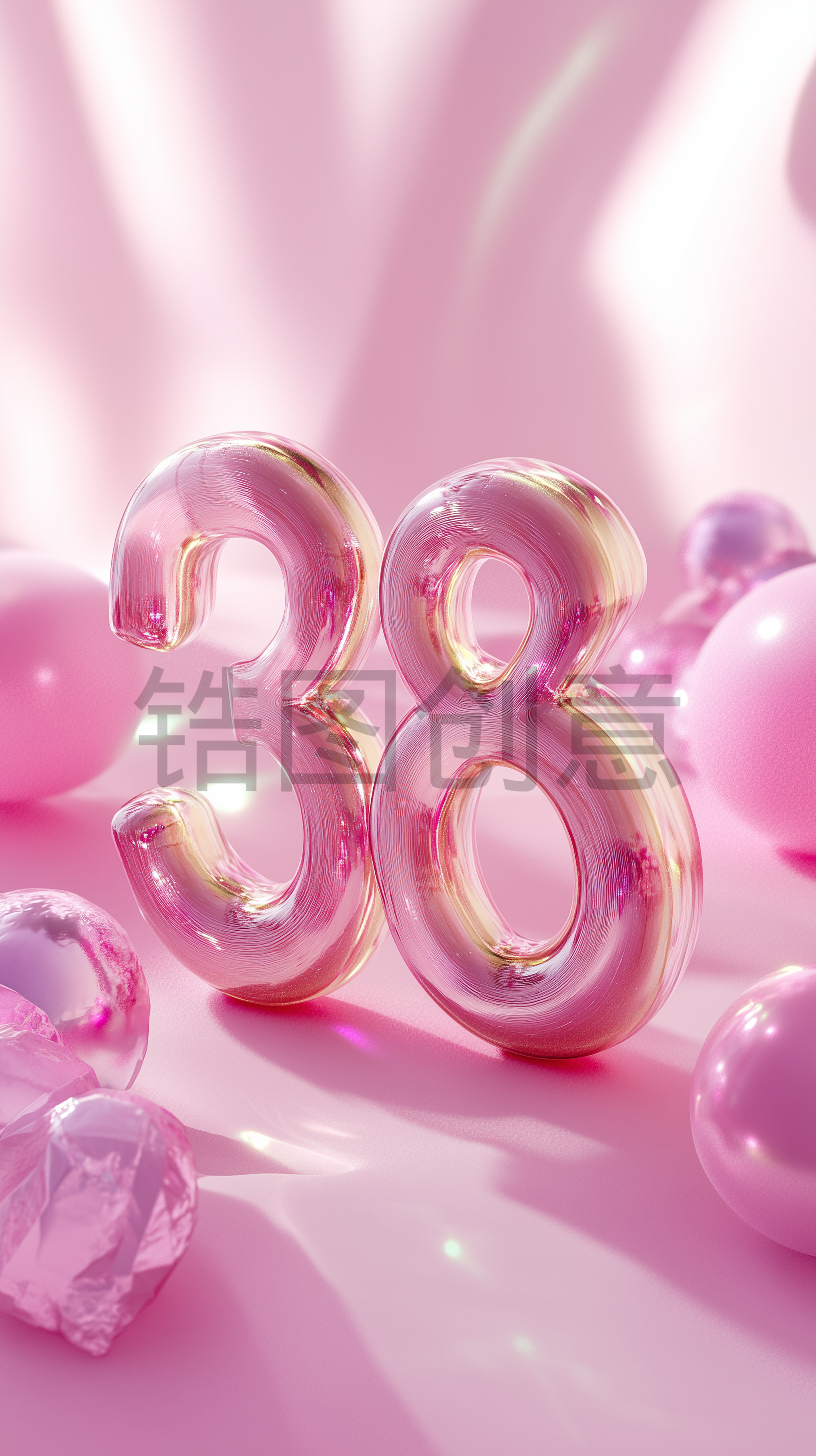 定设网-3D粉色数字38浪漫风格妇女节女神节柔和色调电商产品搭建场景背景