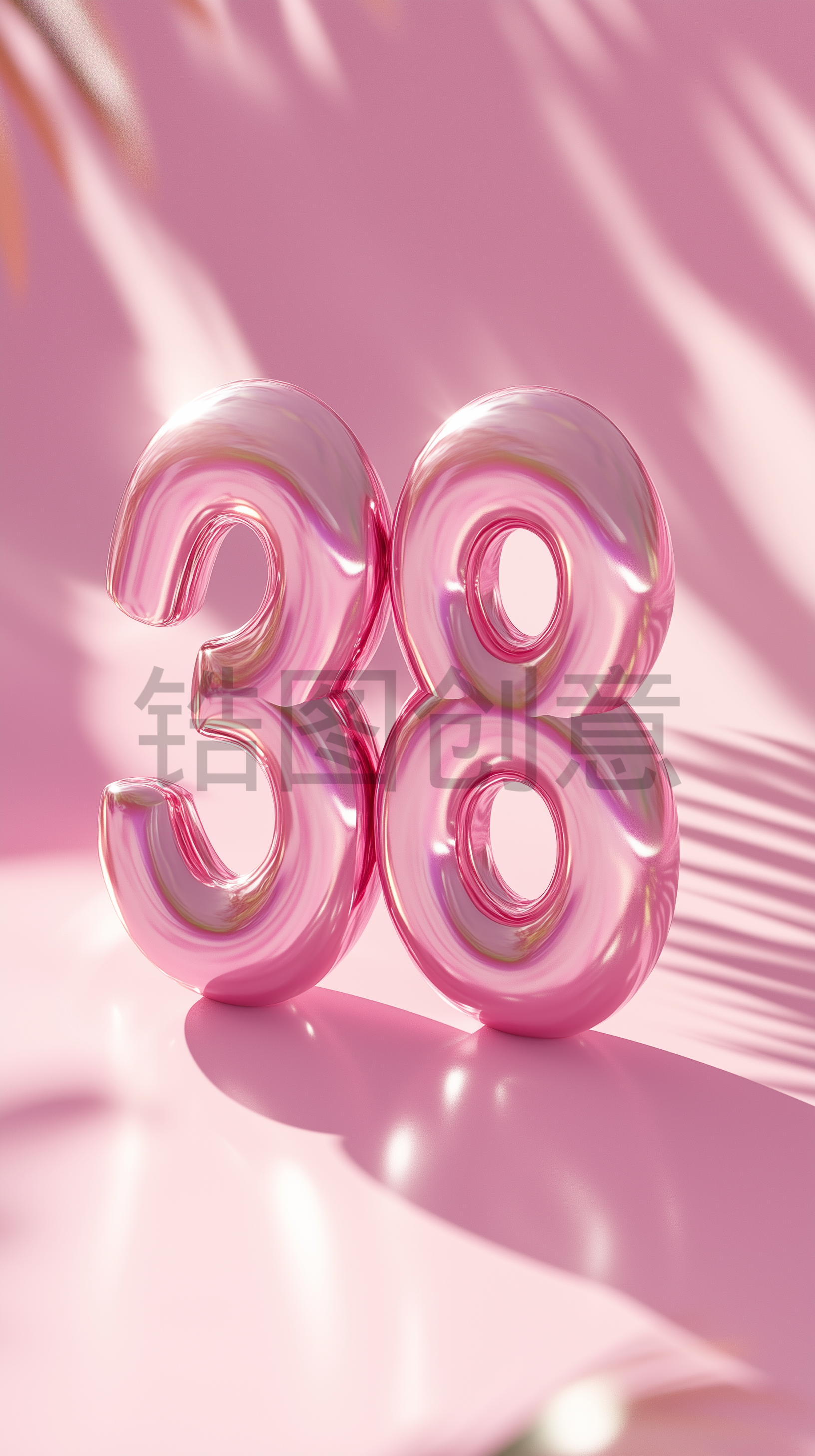 定设网-3D粉色数字38浪漫风格妇女节女神节柔和色调背景