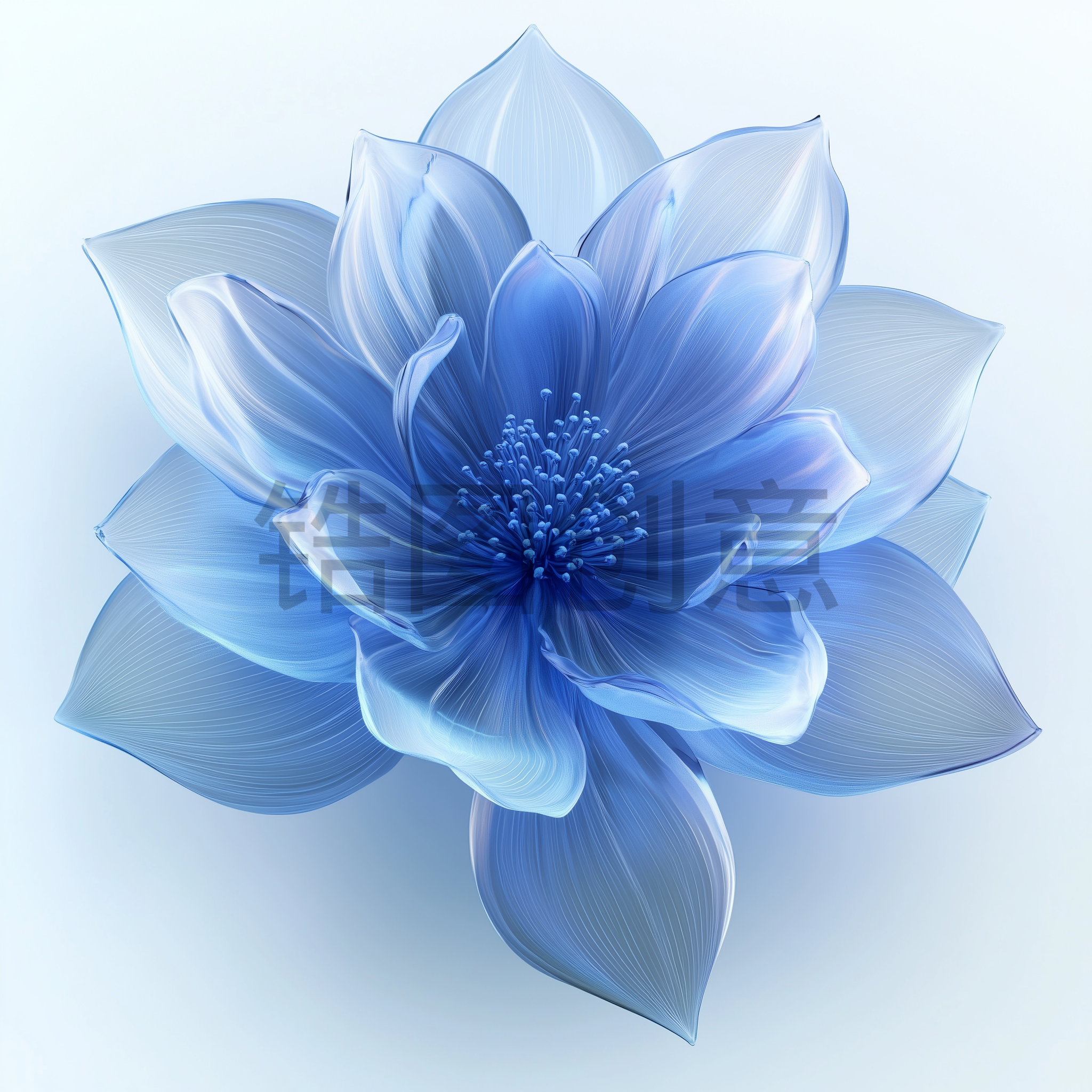 定设网-数字艺术3d立体水晶透明质感蓝色花元素