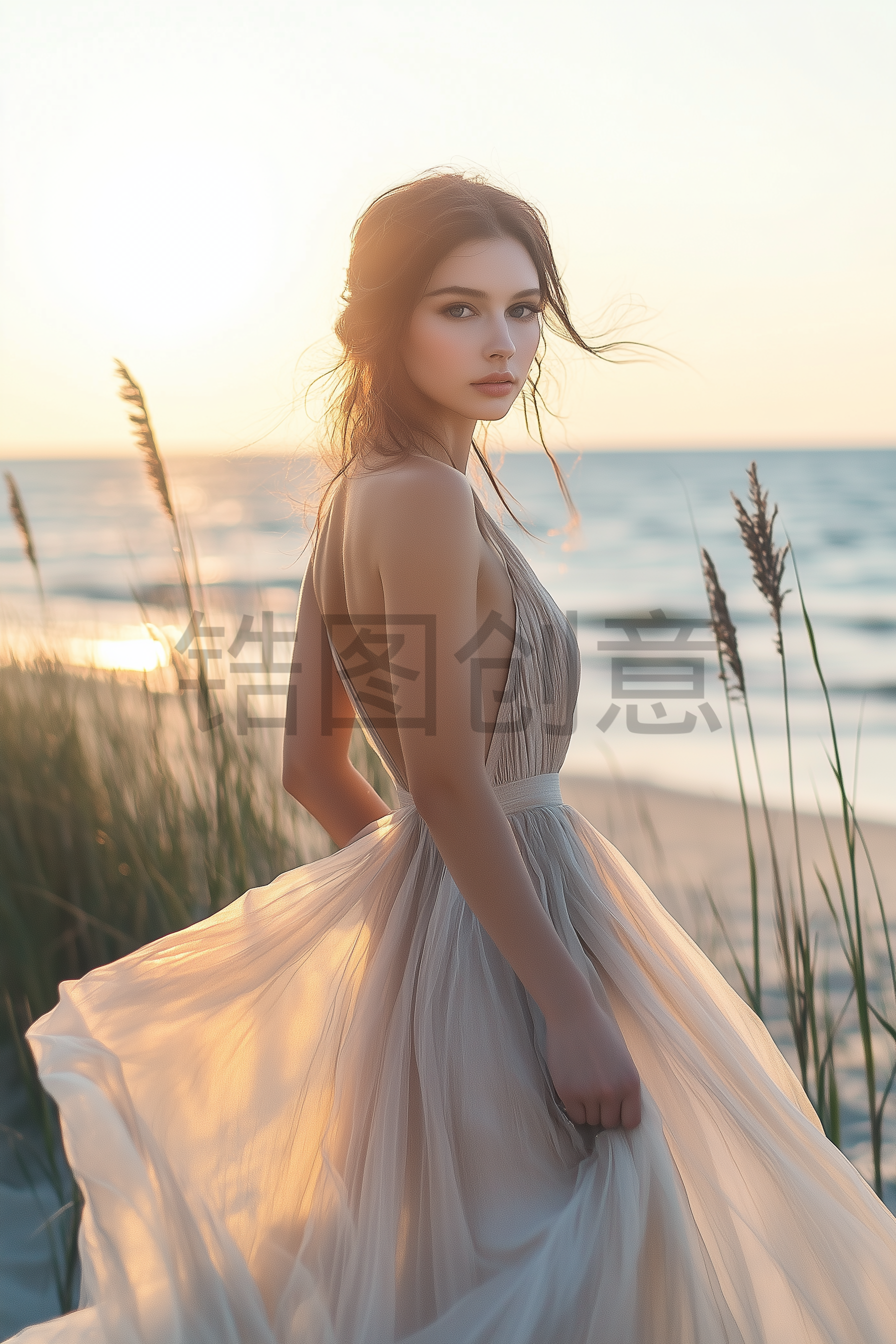 定设网-穿着优雅飘逸裙子美丽国外女人照片