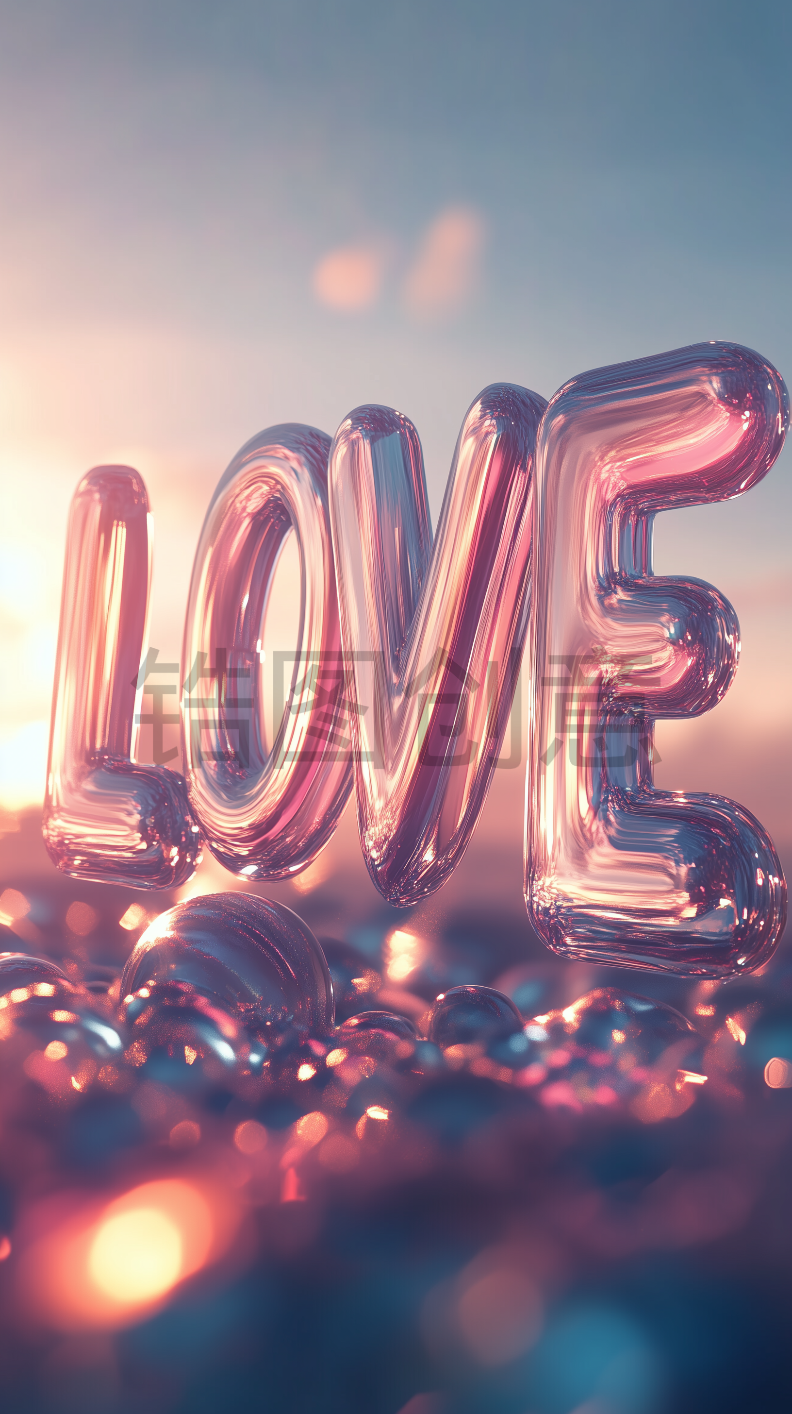 定设网-3D数字LOVE浪漫风格情人节柔和色调背景