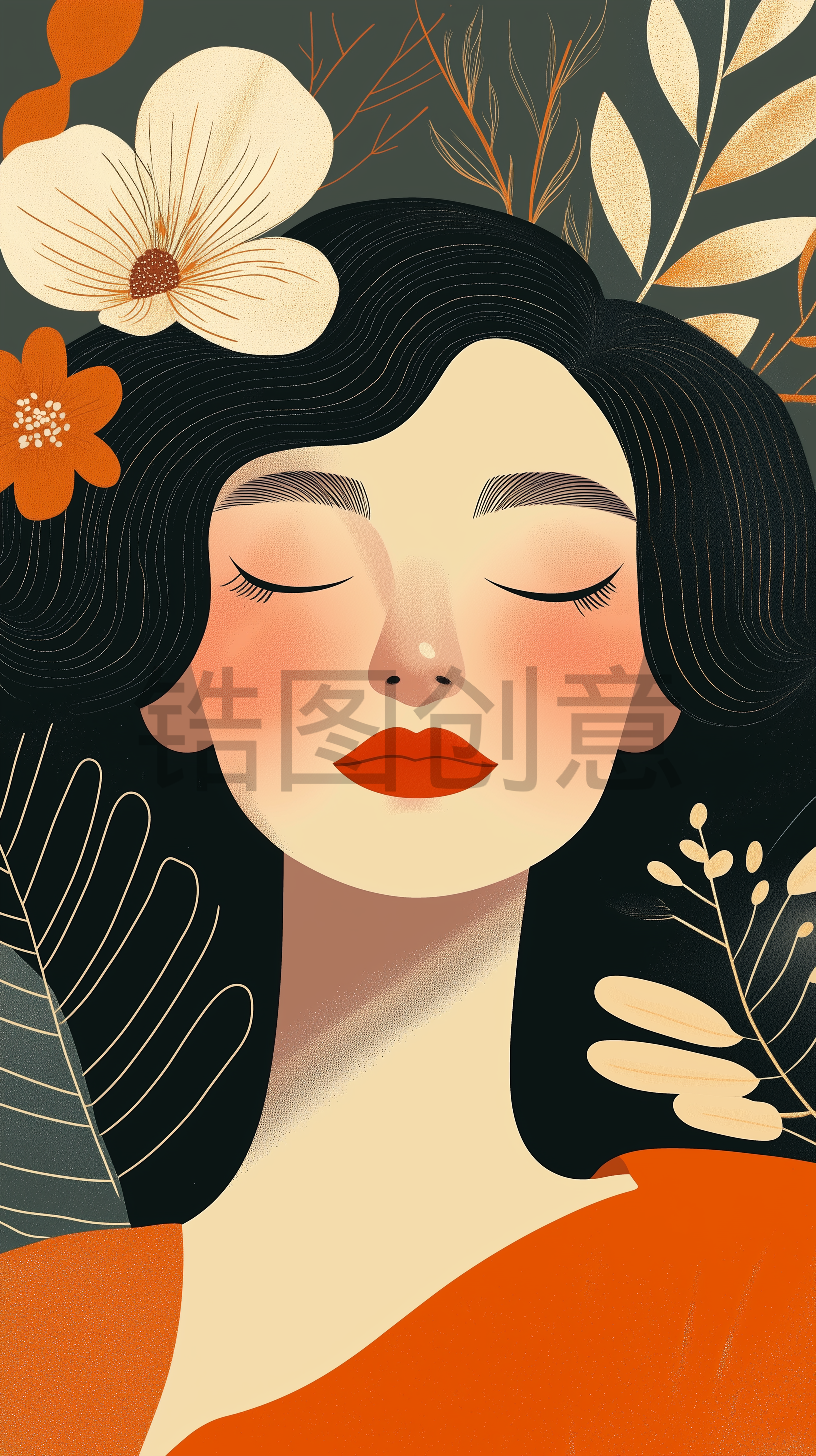 定设网-时尚女人与花38妇女节女神节插画背景