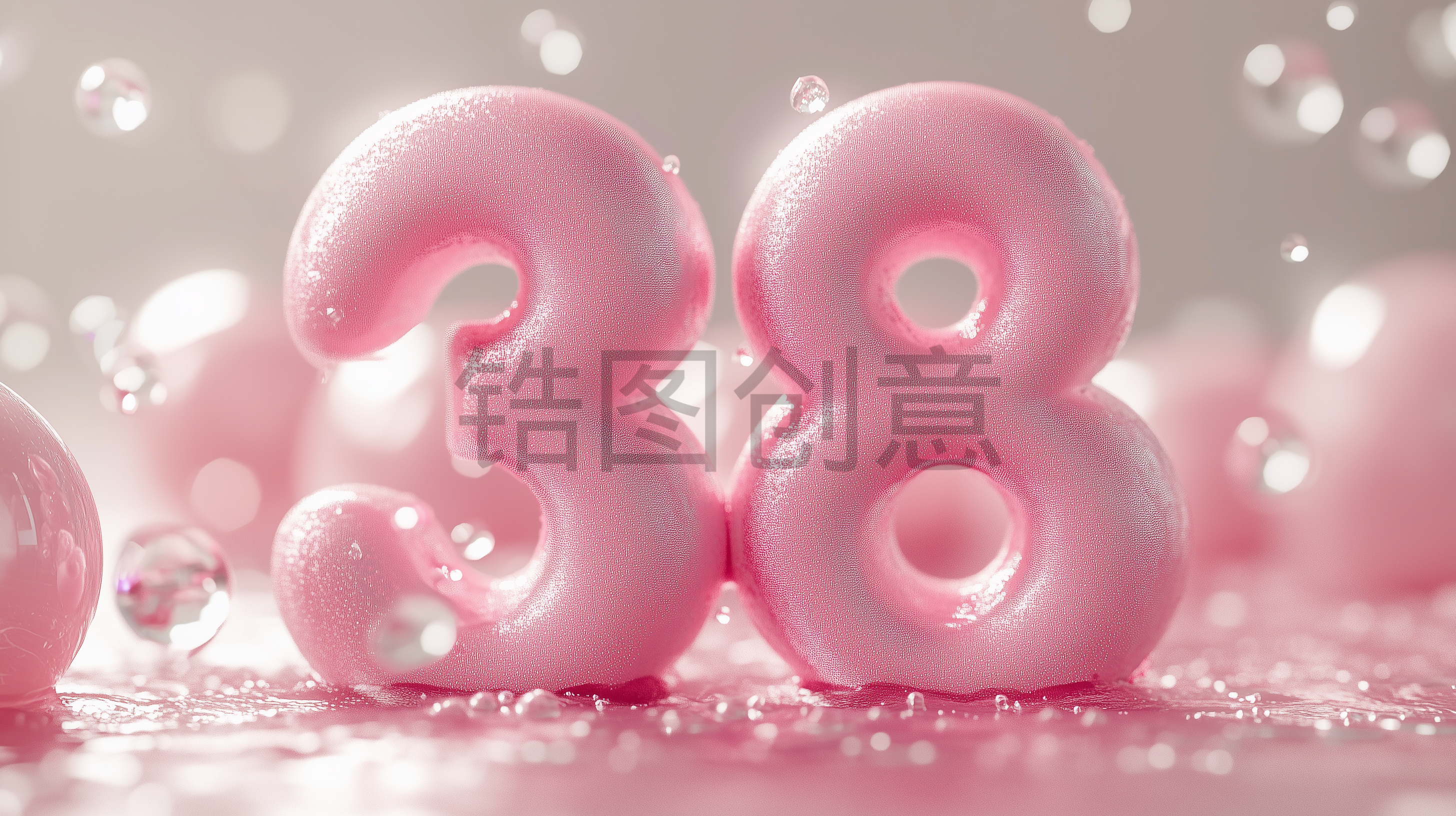 定设网-3D粉色数字38浪漫风格妇女节女神节柔和色调背景