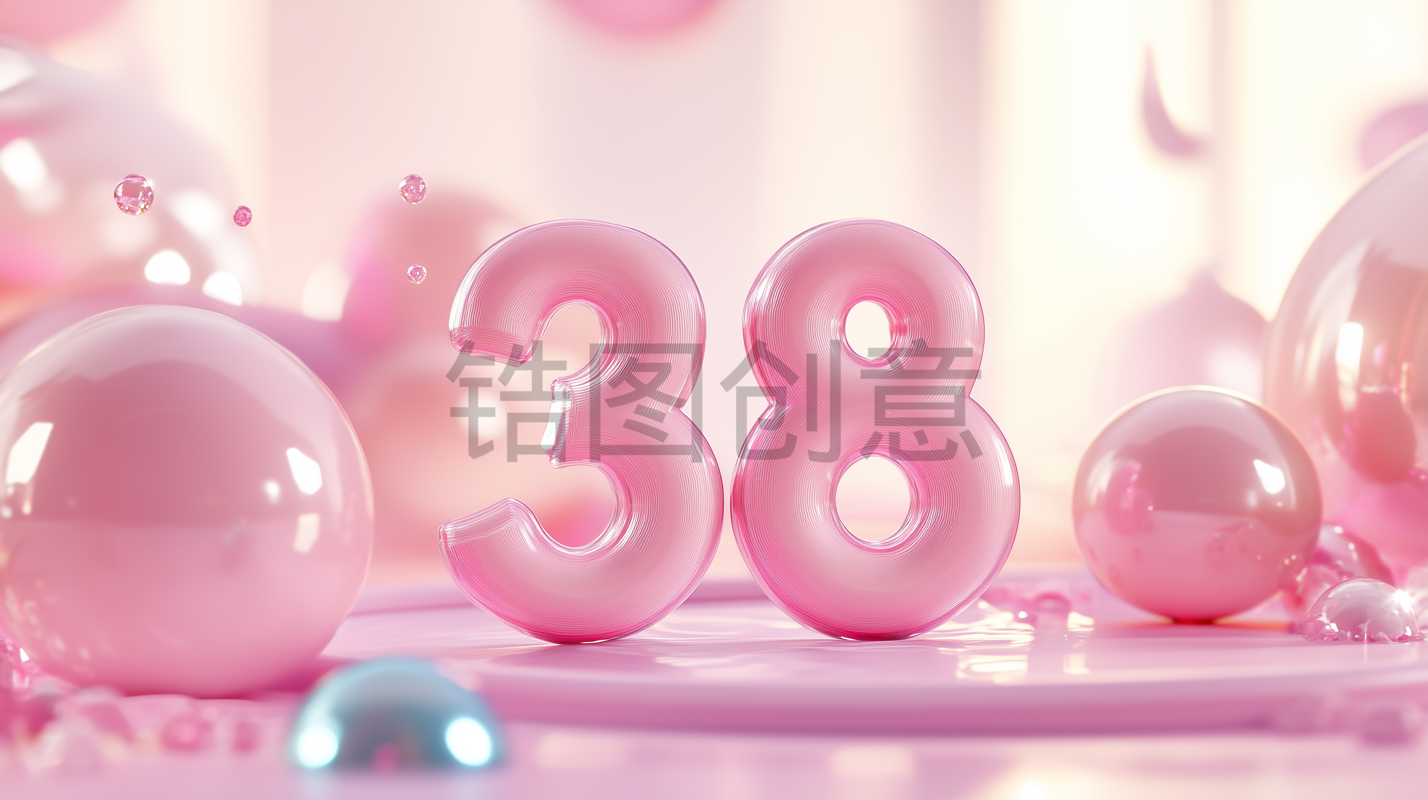 定设网-3D粉色数字38浪漫风格妇女节女神节柔和色调电商产品搭建场景背景
