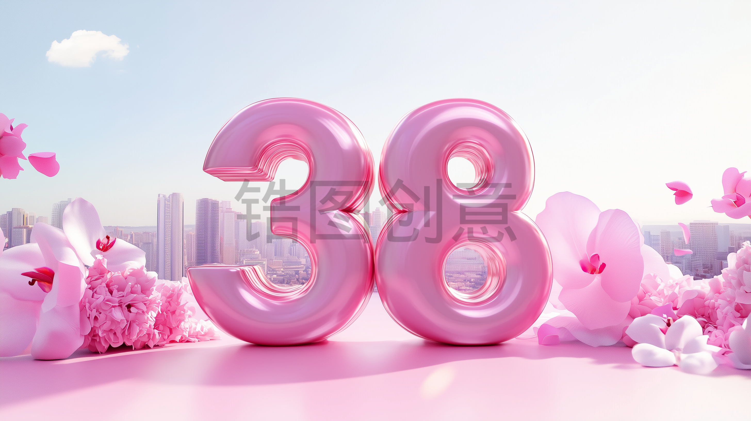 定设网-3D粉色数字38浪漫风格妇女节女神节柔和色调背景