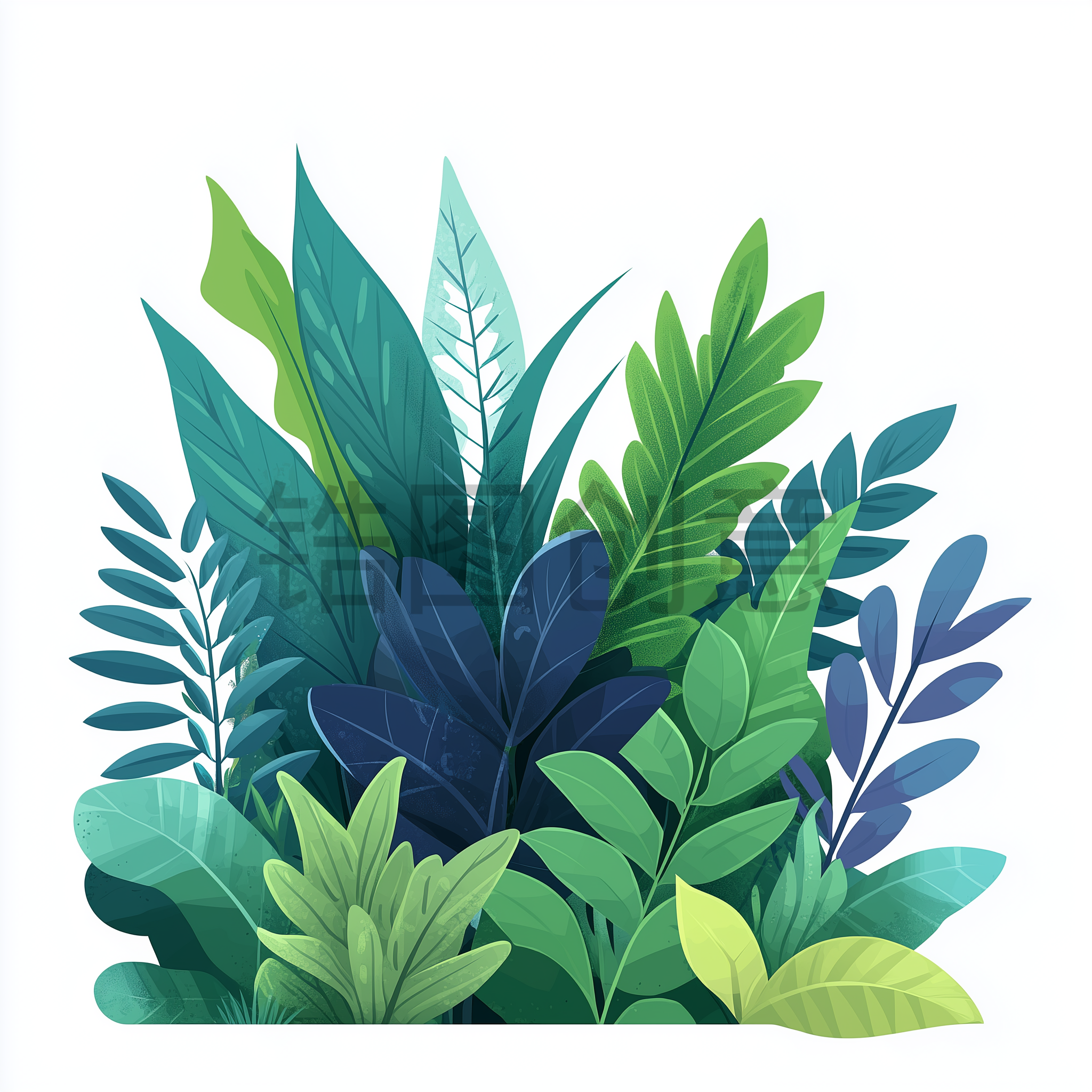 定设网-清新自然叶子绿叶嫩芽热带植物树叶绿叶扁平插画素材