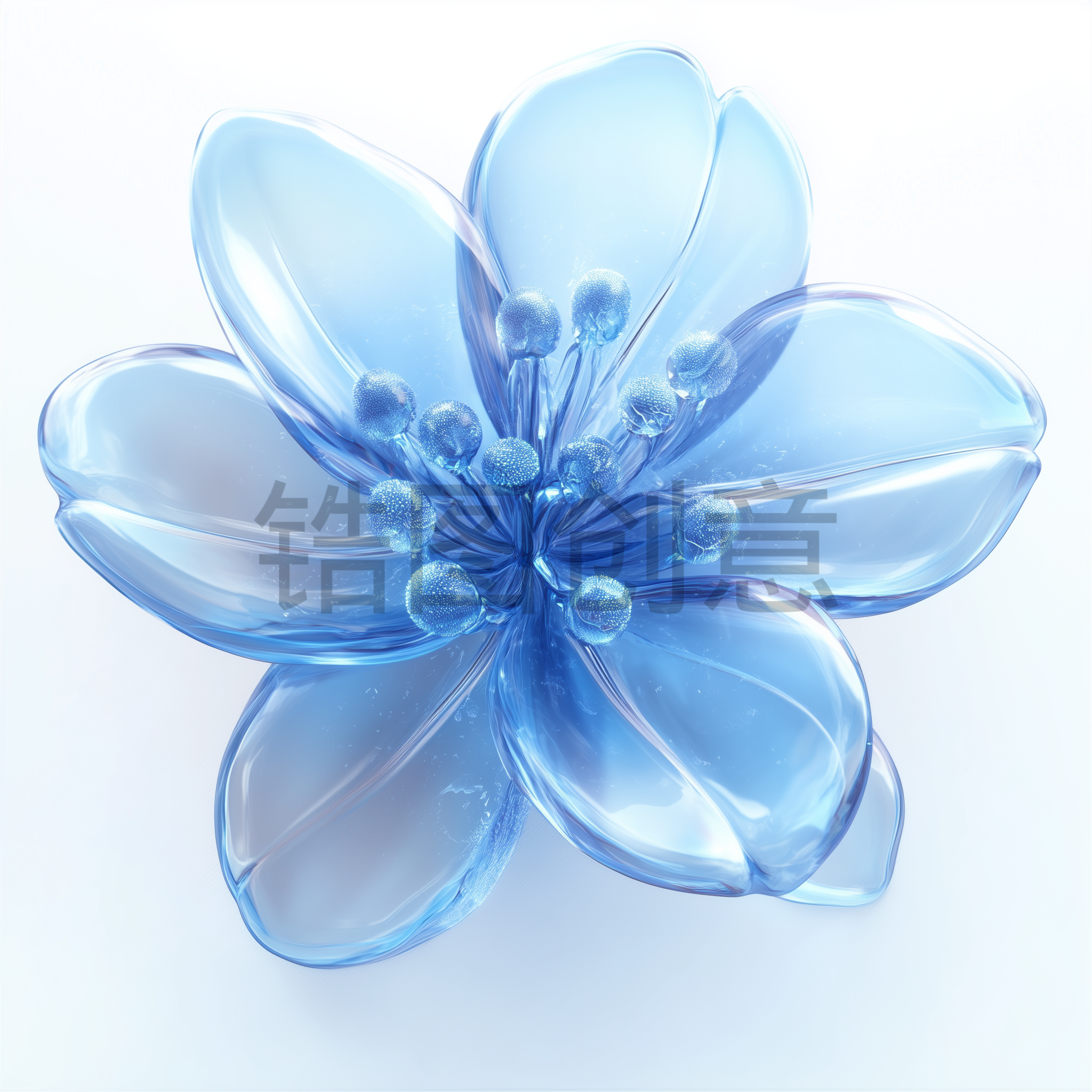 定设网-数字艺术3d立体蓝色质感花元素