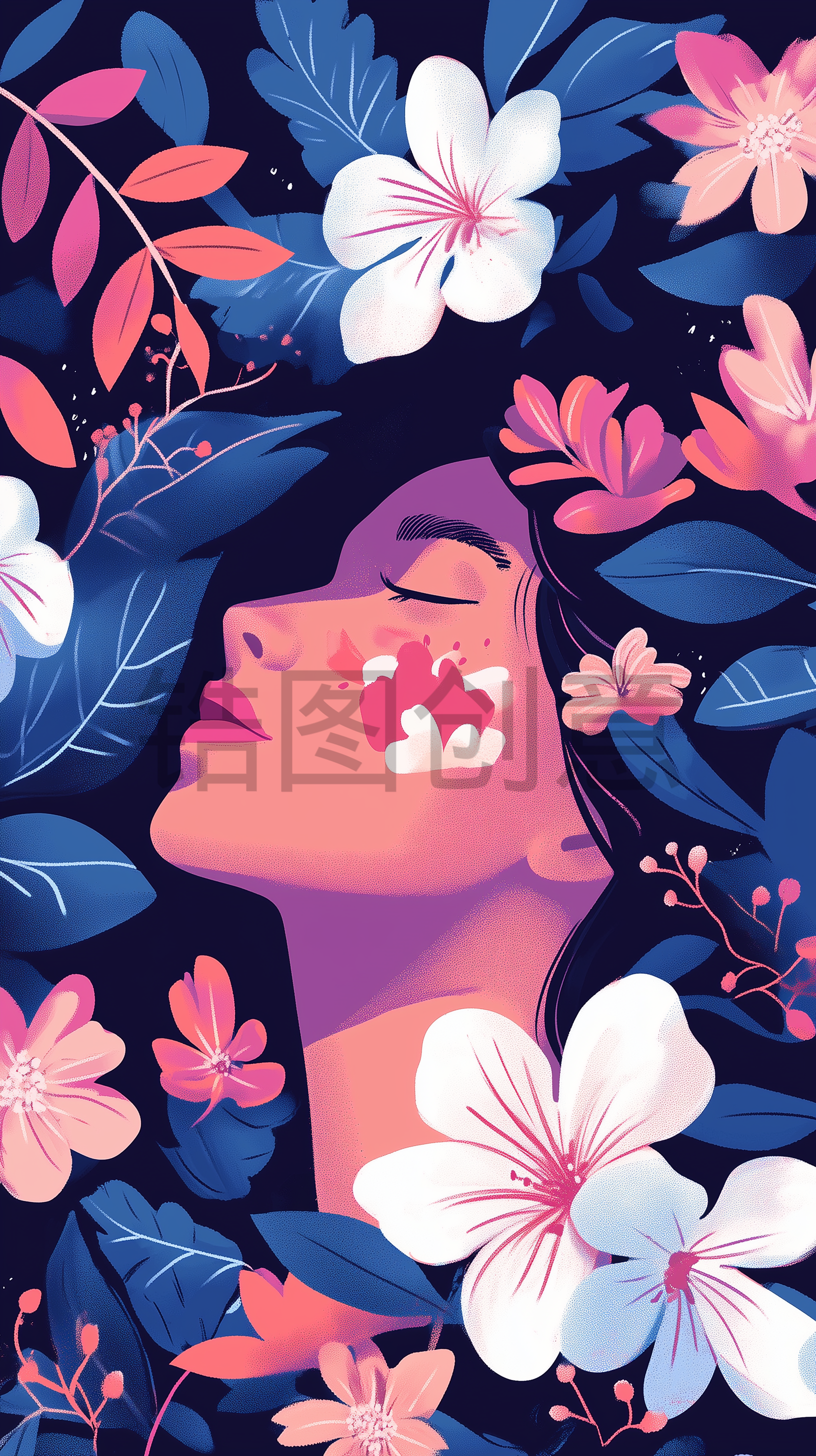 定设网-时尚女人与花38妇女节女神节插画背景