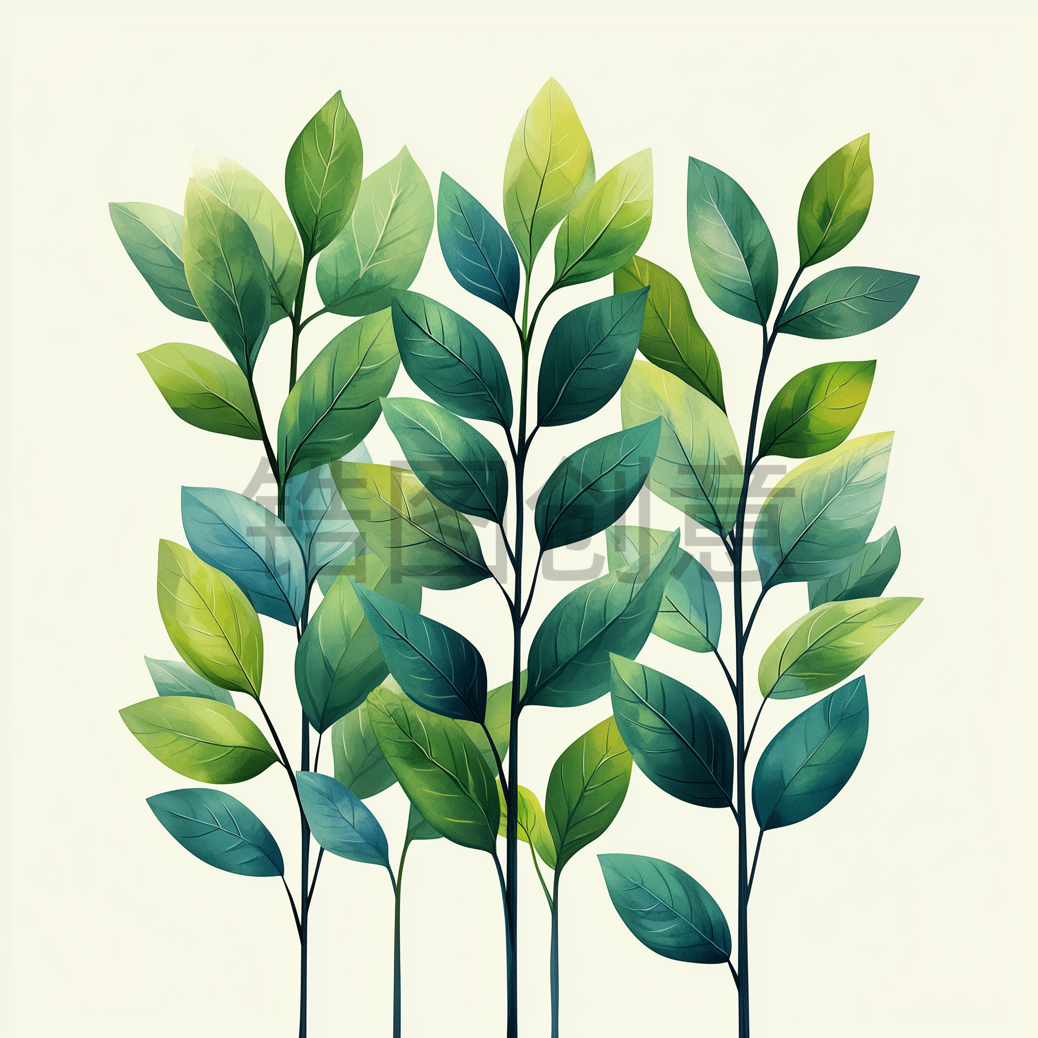 定设网-清新自然叶子绿叶嫩芽热带植物树叶绿叶扁平插画素材