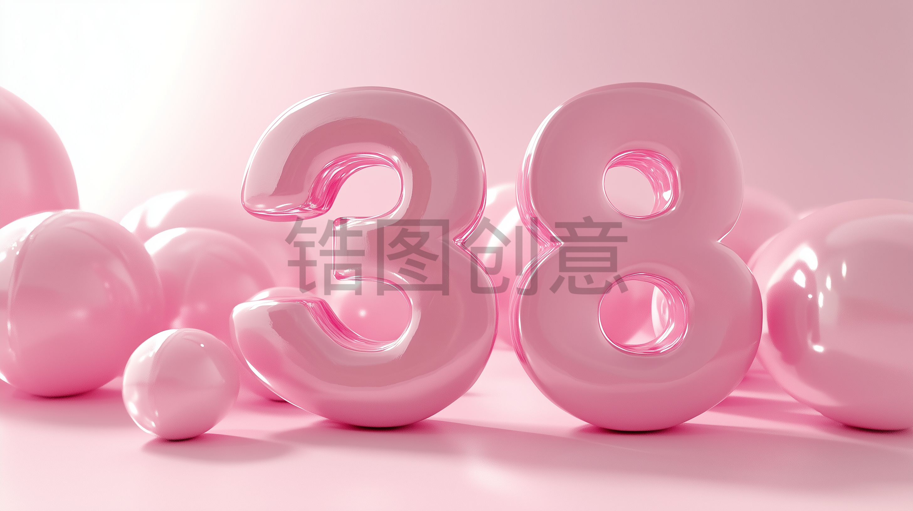 定设网-3D粉色数字38浪漫风格妇女节女神节柔和色调背景